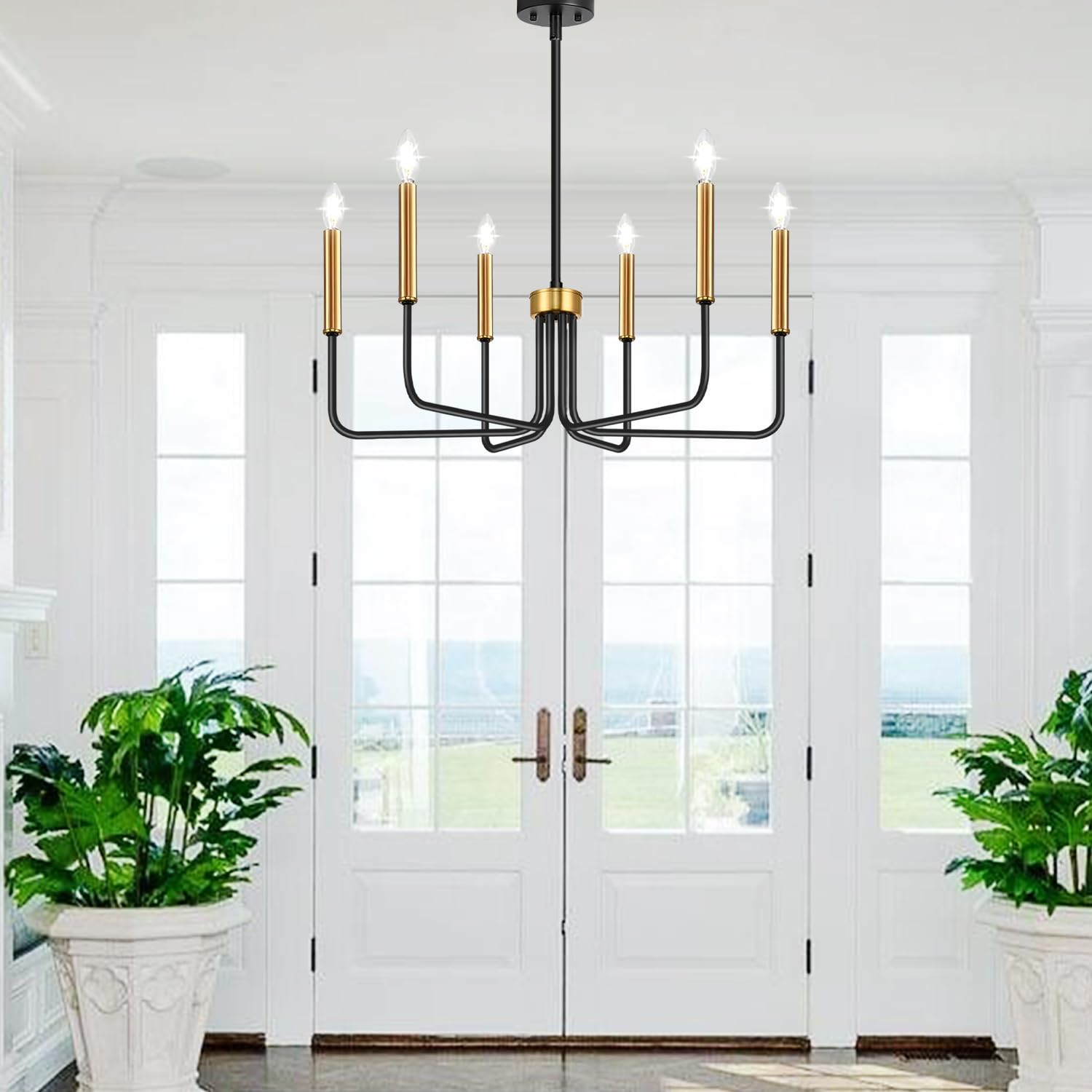 Rustic Black Chandelier, 6-Light Antique Farmhouse Chandelier for Dining Room Lighting Fixtures, Vintage Candle Pendant Light Fixtures Chandeliers for Dining Room Bedroom, Foyer and Living Room