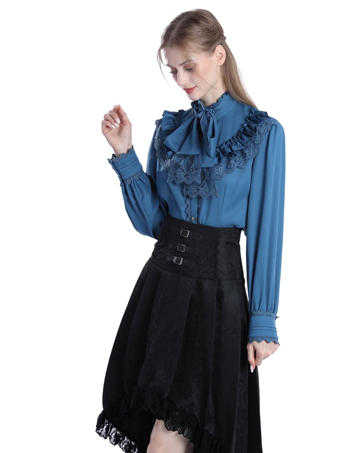 Nuoqi Victorian Blouse Womens Gothic Shirt Vintage Long Sleeve Lotus Ruffle Tops