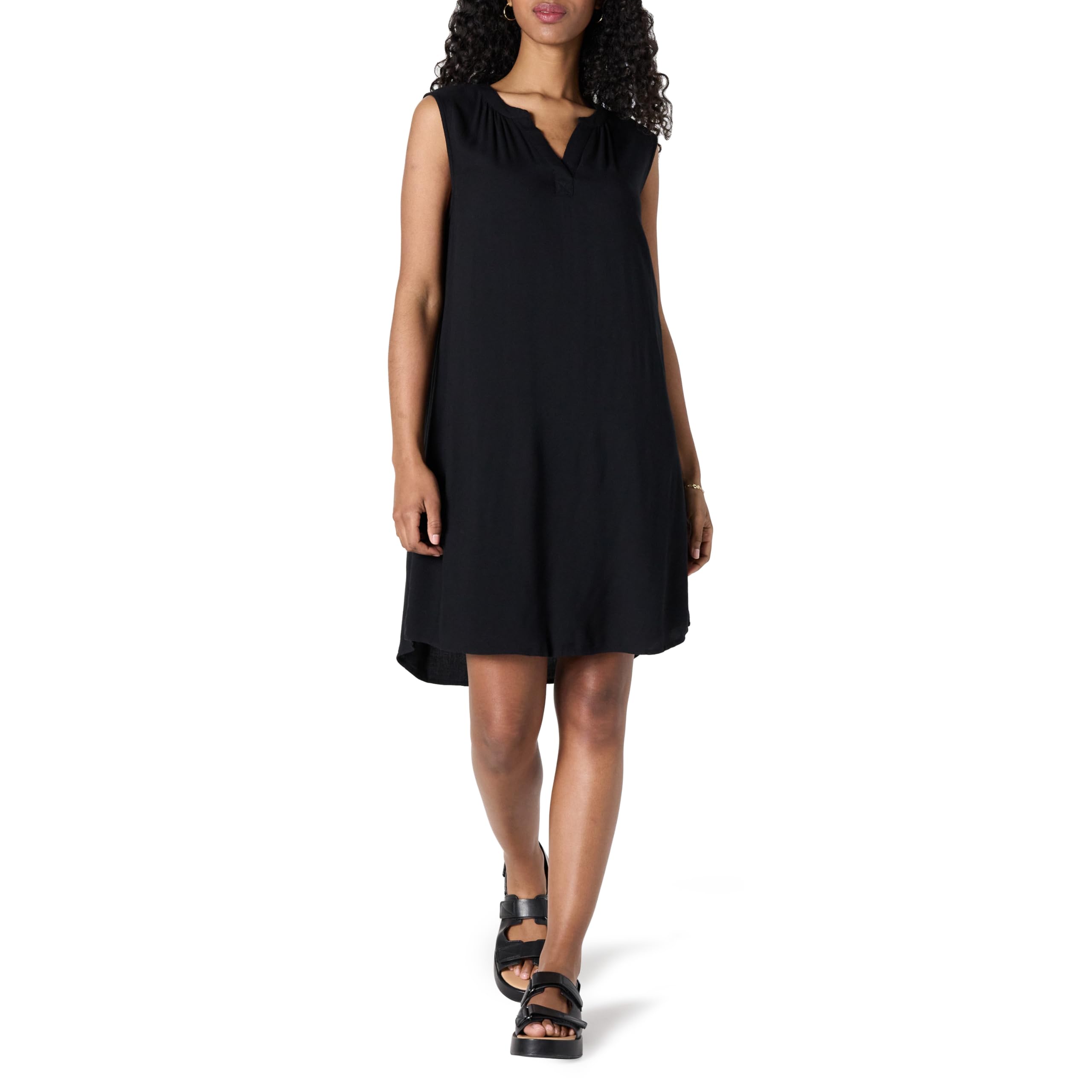 Amazon Essentials Women's Sleeveless Woven A-line V Neck Shift Dress