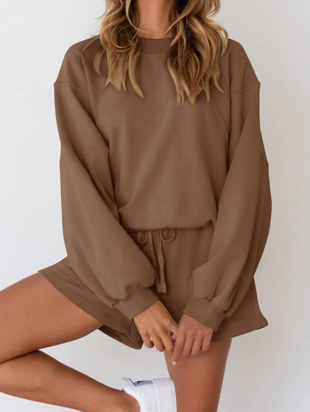 MEROKEETY 2026 Spring Lounge Sets for Women Oversized Batwing Sleeve Casual Top and Shorts 2 Piece Outfits Sweat Set