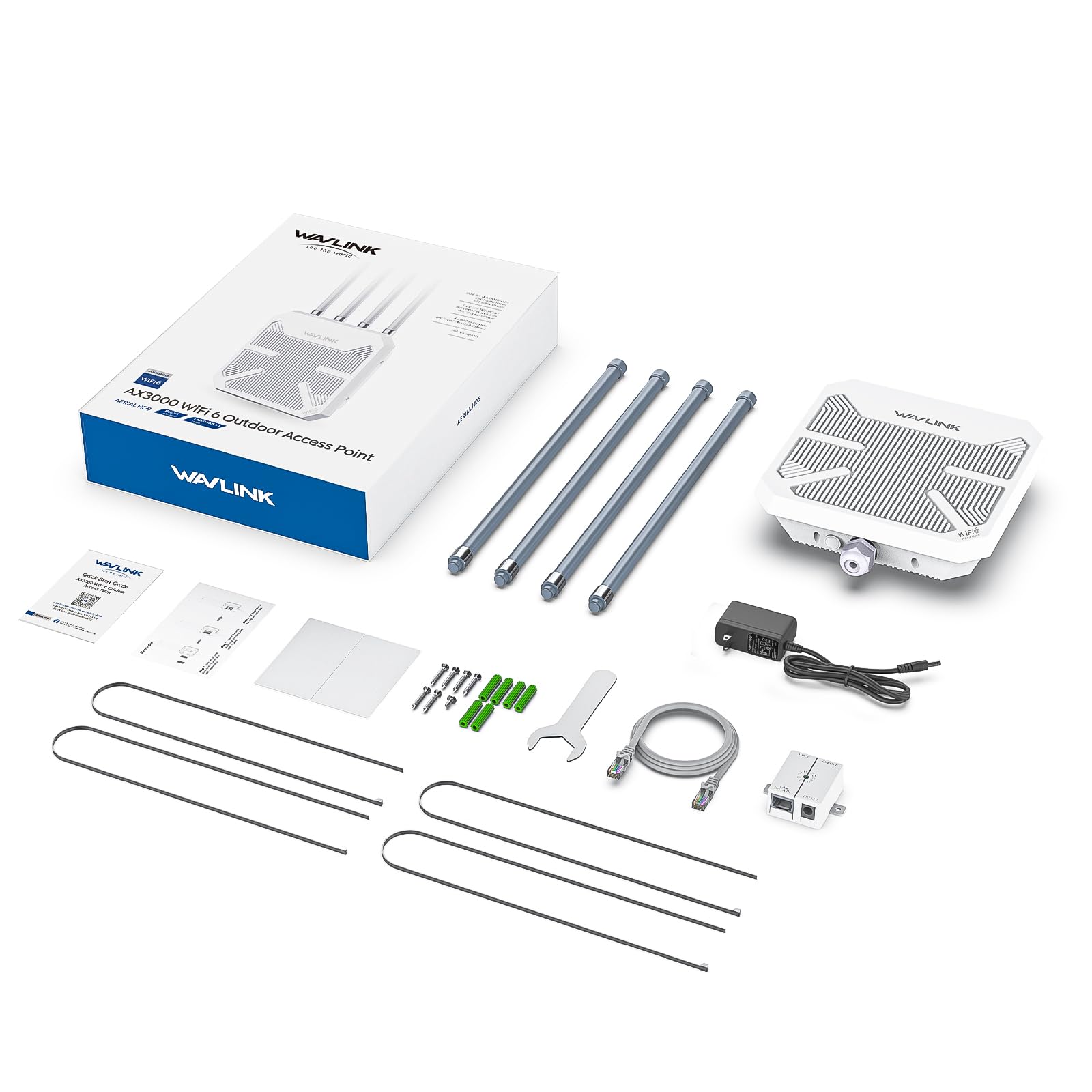 WAVLINK AX3000 Outdoor WiFi 6 Extender Long Range, Outdoor Wireless Access Point, Active PoE, 4x8dBi Antennas,Work with Starlink/Cameras/Router,IP67,Up to 256 Devices for Farm,Yard,RV