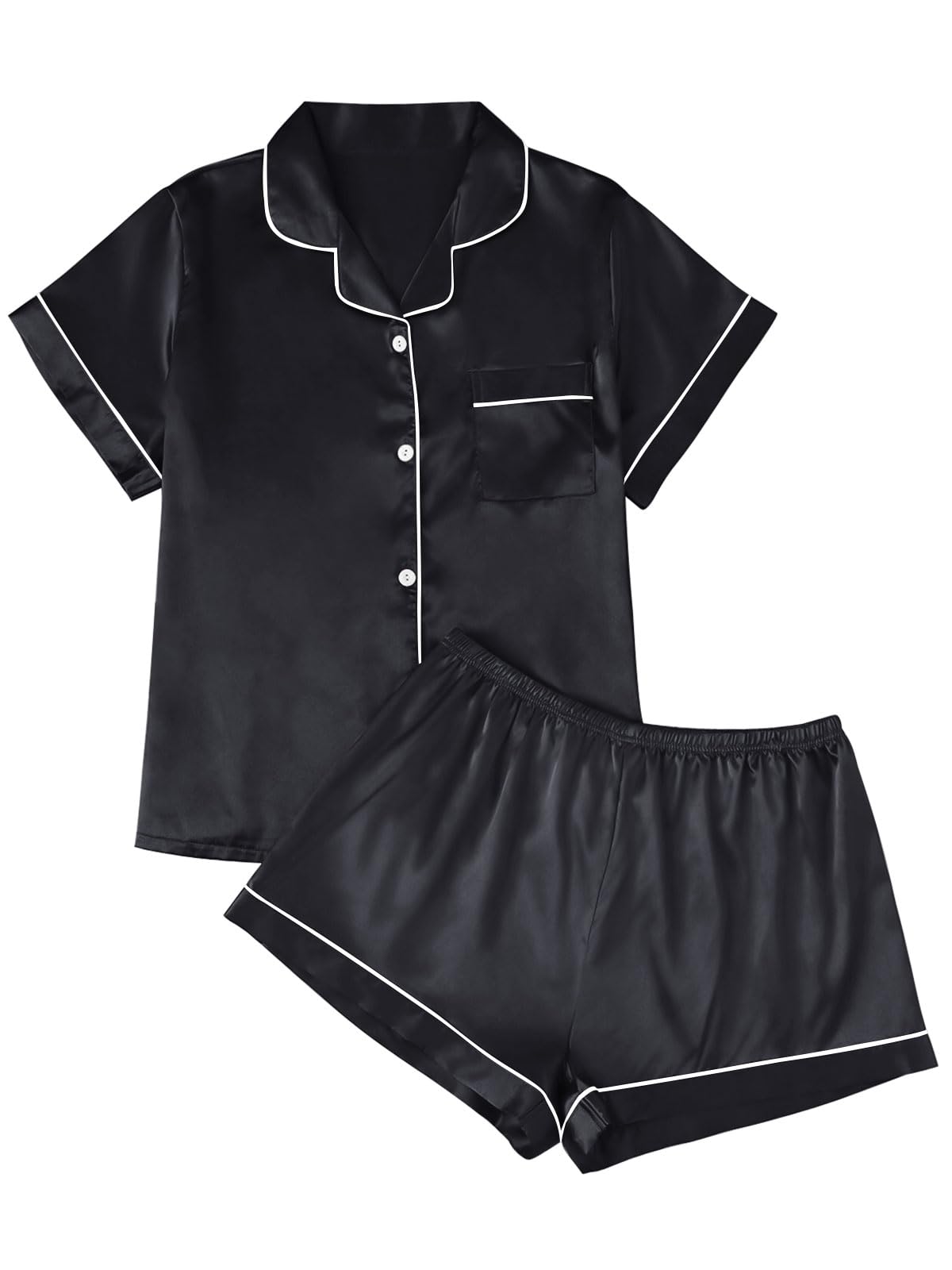 LILLUSORY Silk Satin Pajama Set for Women 2 Piece Lounge Pjs Winter Matching Summer Sleepwear Button Down Shirt Shorts