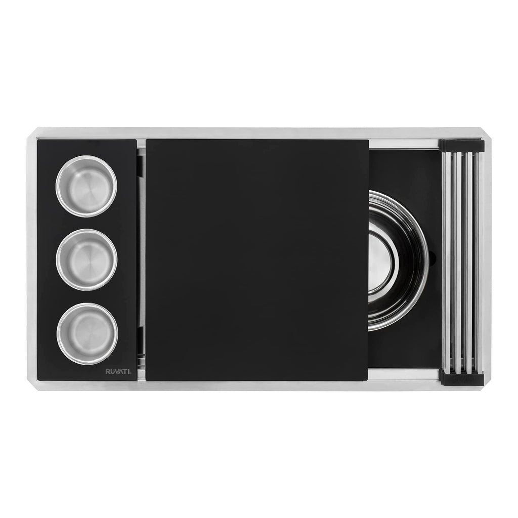 Ruvati 33-inch Workstation Kitchen Sink - Dual Tier Double Bowl Kitchen Sink - Low Divide Undermount Sinks - 16 Gauge Stainless Steel Kitchens Sinks - RVH8255