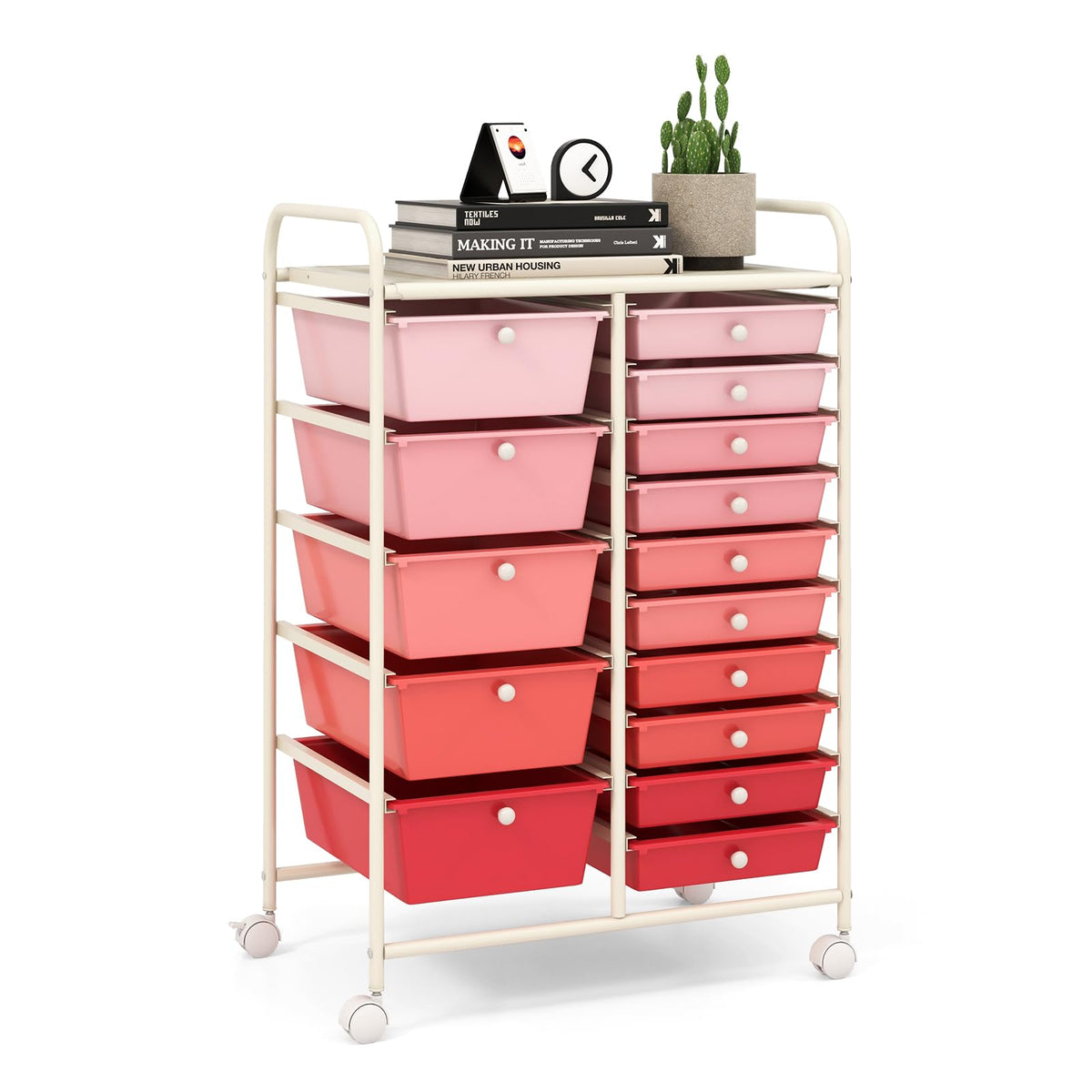 LDAILY 9 Drawer Rolling Storage Cart, Rolling Cart with Drawers for Classroom, Art Supply Craft Organizer on Wheel with Metal Frame & Handles for Home Office School