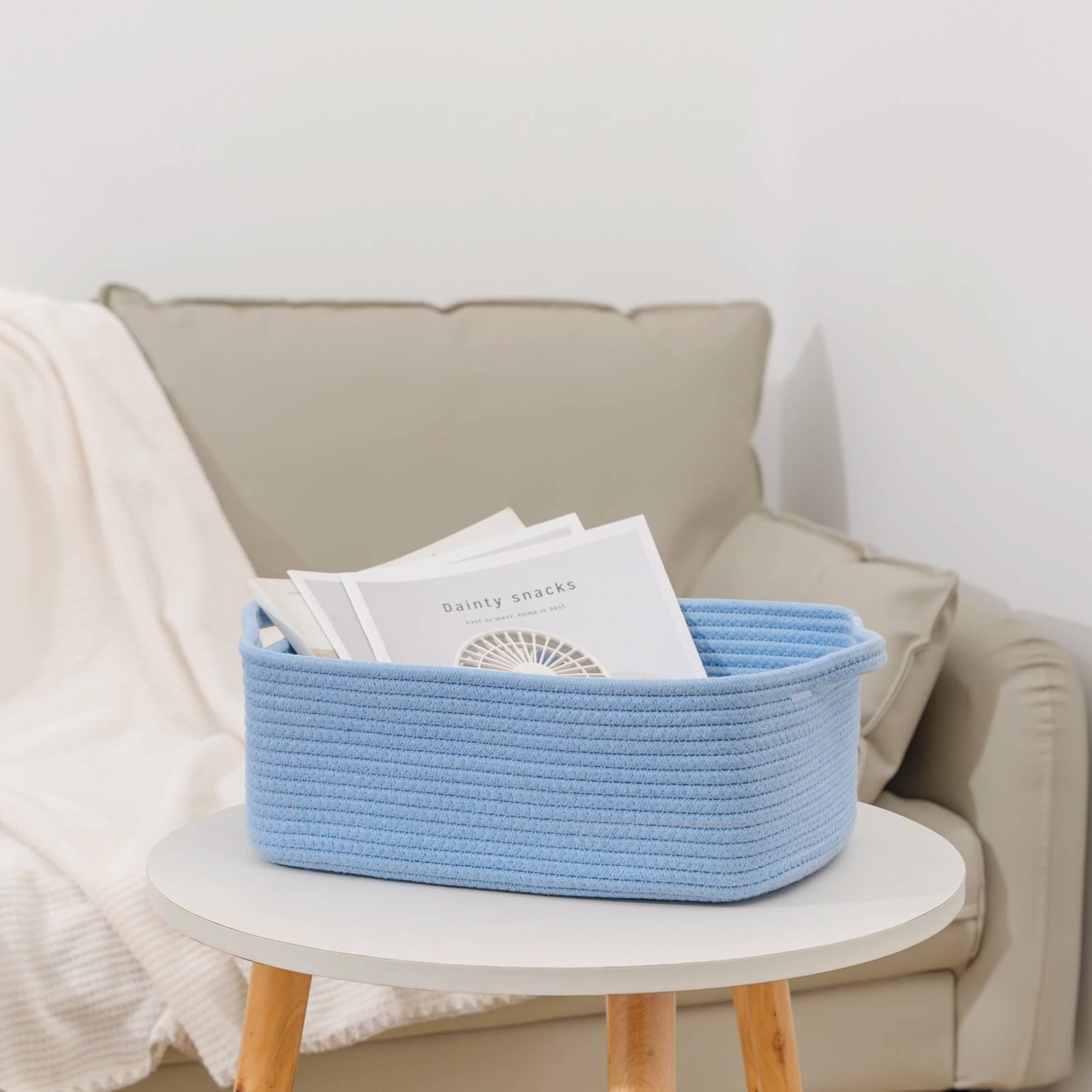 CubesLand Rectangular Cotton Rope Basket, 14x10x5 Inches, Beige, Nursery Storage Bin