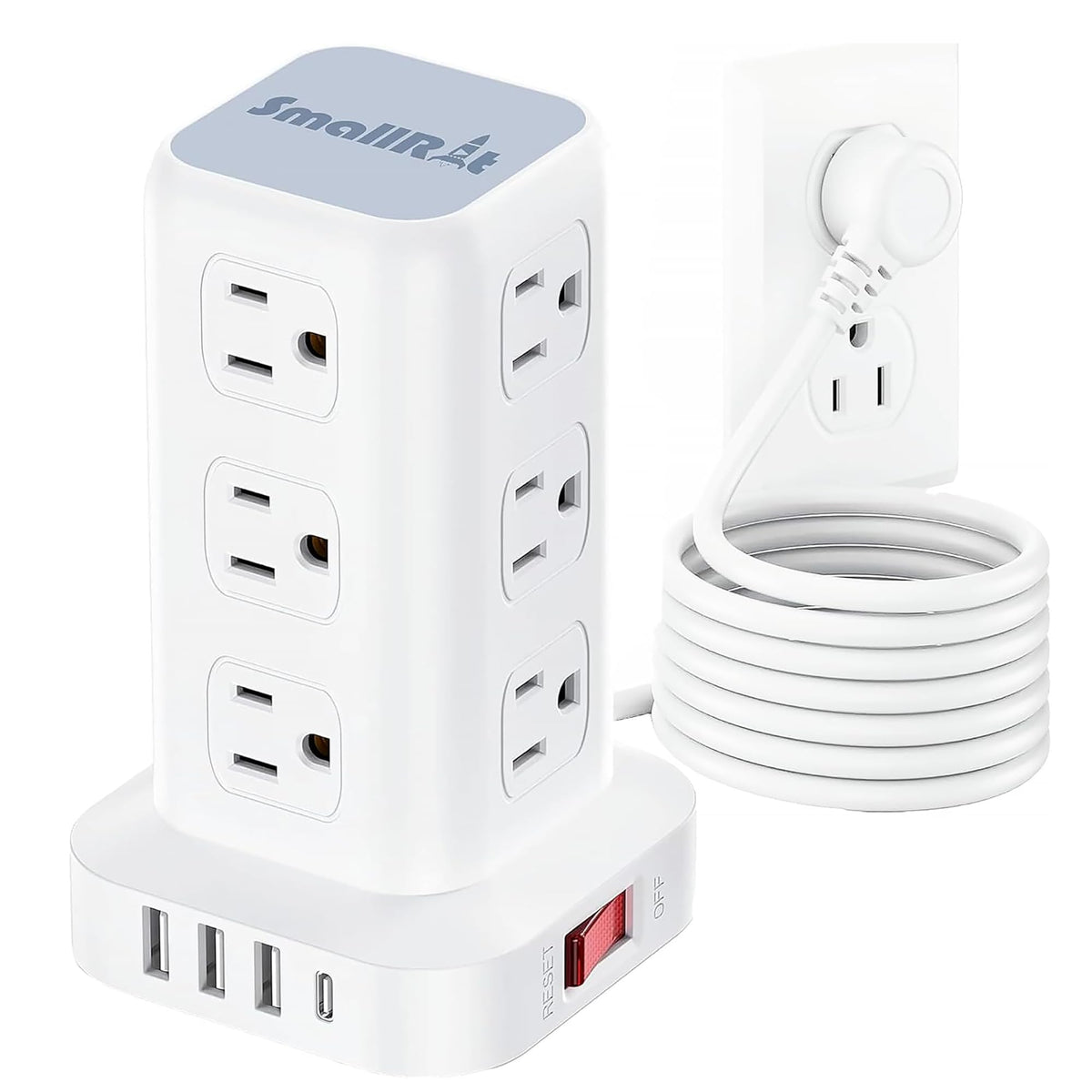 Tower Surge Protector Power Strip with 12 Outlets 4 USB (1 USB C), 6.5Feet Extension Cord with Multiple Outlets, Charging Station, Power Strip Tower, Office Desk Supplies