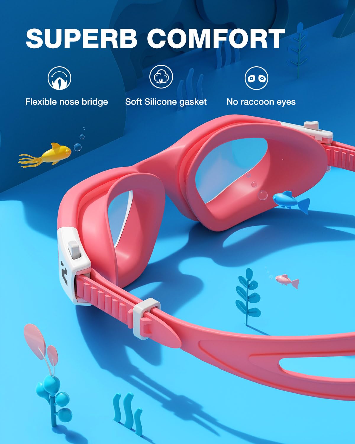 ZIONOR Kids Swim Goggles, G1MINI SE No Leak Anti-Fog Goggles for Kids 6-14, Soft Silicone Comfort Fit, Easy Adjust Strap