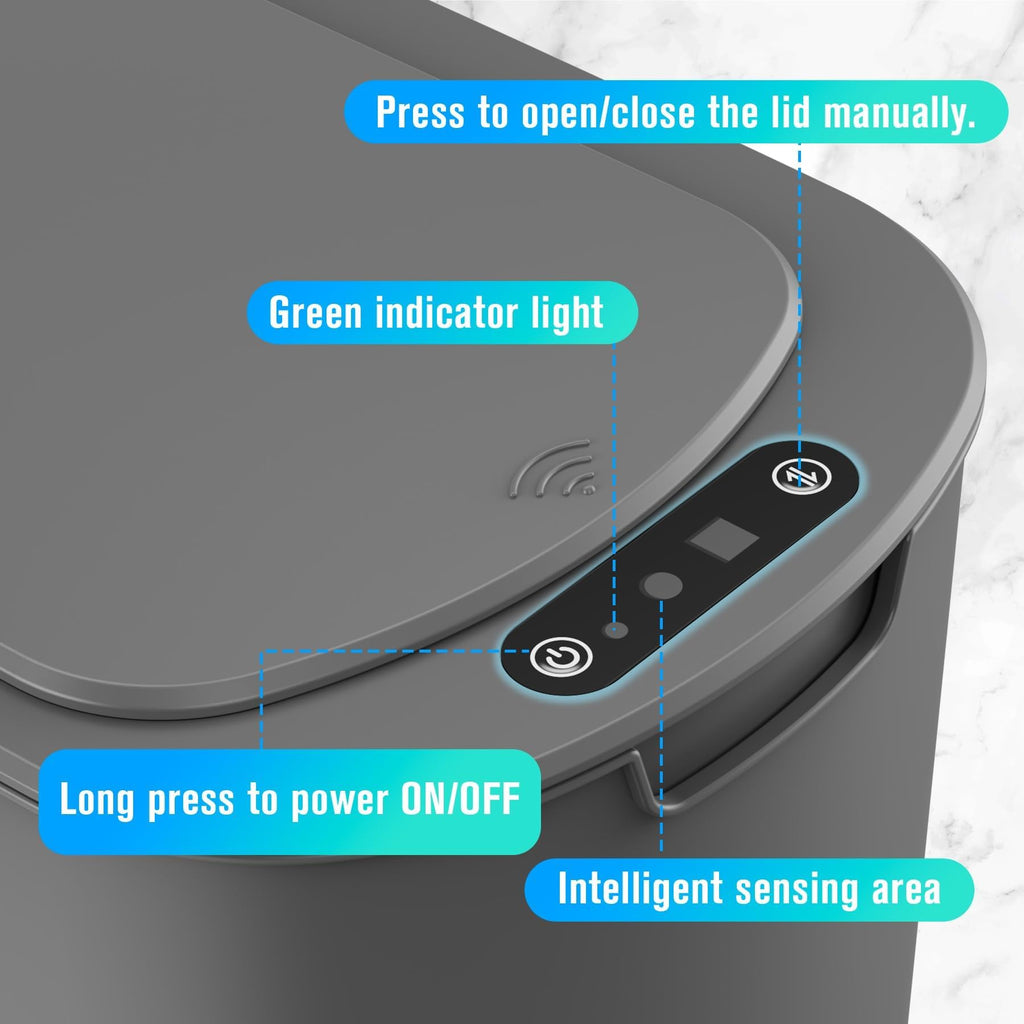 Cesun Automatic Motion Sensor Black Bathroom Trash Can with Lid, 2.6 Gallon Touchless Trash Bin, Smart Plastic Slim Garbage Can Small Wastebasket for Toilet, Office, rv, Bedroom, Living Room