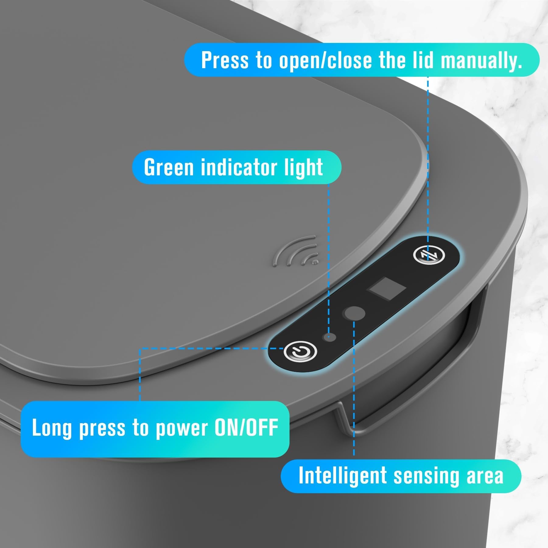 Cesun Automatic Motion Sensor Black Bathroom Trash Can with Lid, 2.6 Gallon Touchless Trash Bin, Smart Plastic Slim Garbage Can Small Wastebasket for Toilet, Office, rv, Bedroom, Living Room