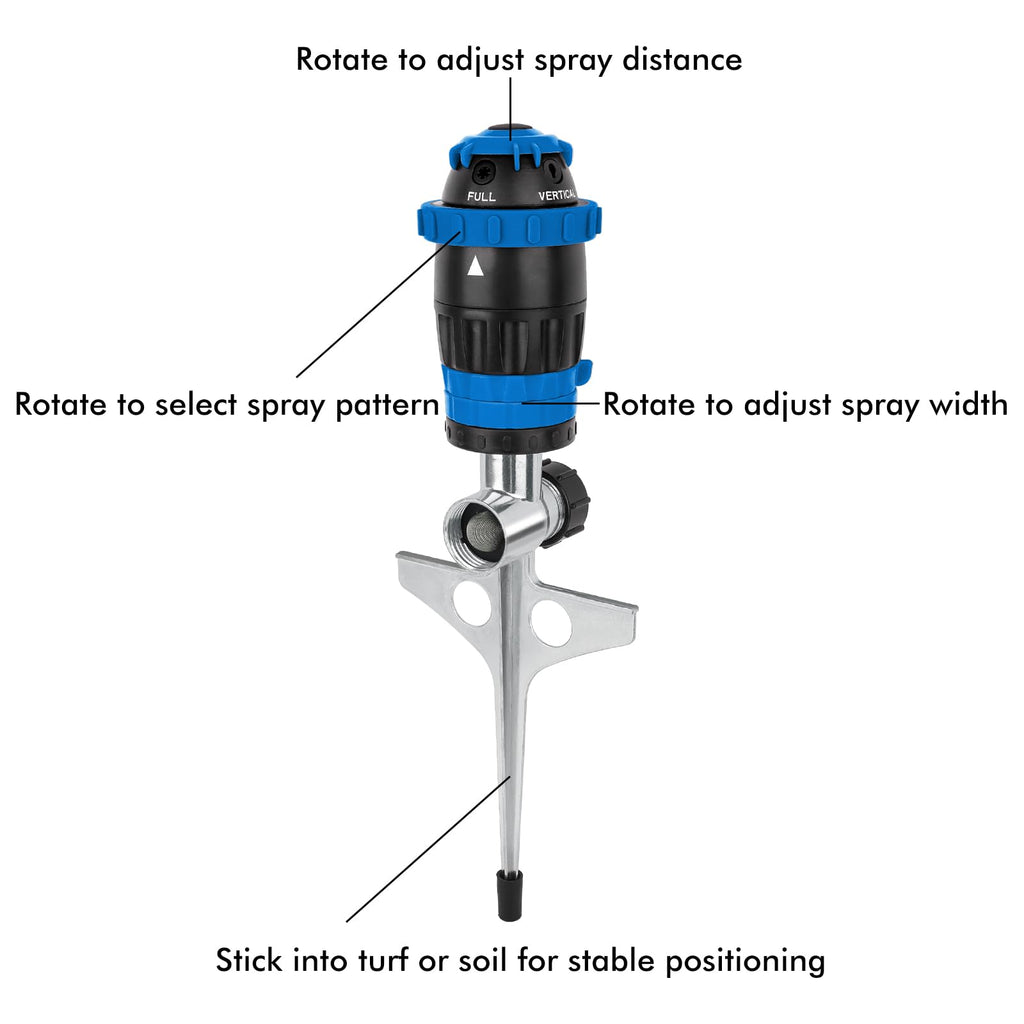 RESTMO Gear Drive Sprinkler with Metal Spike Base, 5-Pattern Heavy Duty Gardening Watering System, Multi-Adjustable Lawn Sprinkle for Garden Plant, Flower Bed and Large Yard Area Watering, Gray