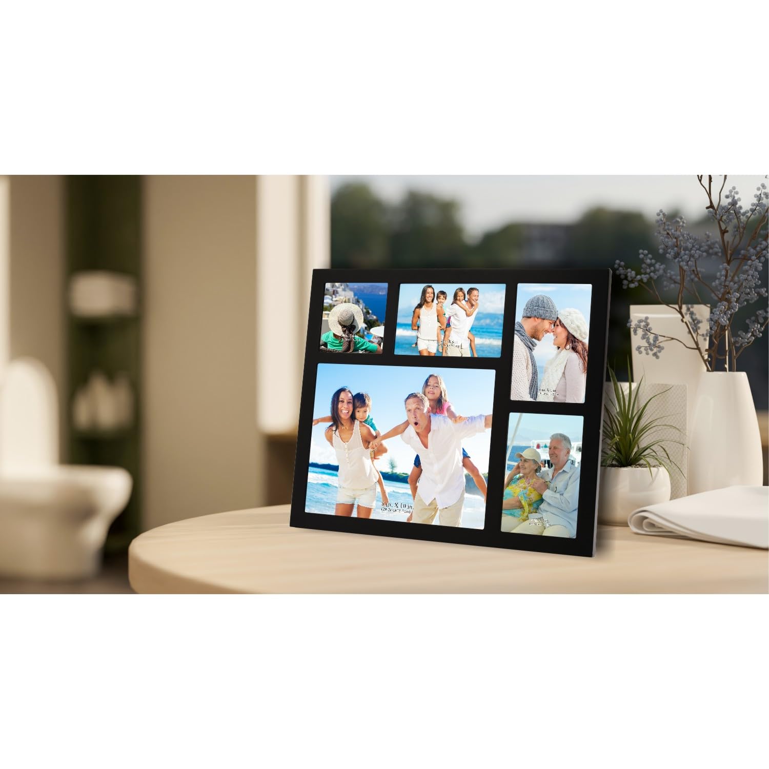 4x6 2-Opening Collage Frame Black Wood | Two 4x6 openings, shatter-resistant glass, tabletop & wall mount