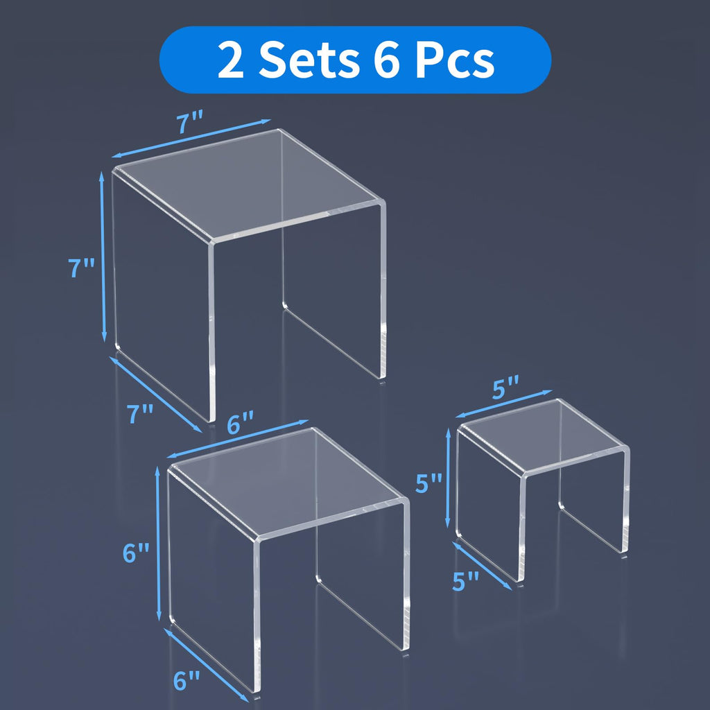 NIUBEE Acrylic Display Risers Stand 2 Sets,3 Steps Clear Riser Shelf Showcase for Amiibo Funko POP Figures -3"x3"x4"