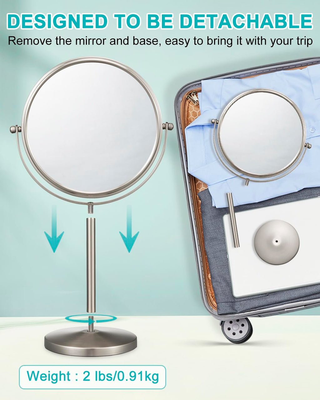 ALHAKIN 10x Magnifying Makeup Mirror, 8 Inch Tabletop Mirror Double Sided with Magnification, Swivel Make Up Mirror for Bathroom, Black