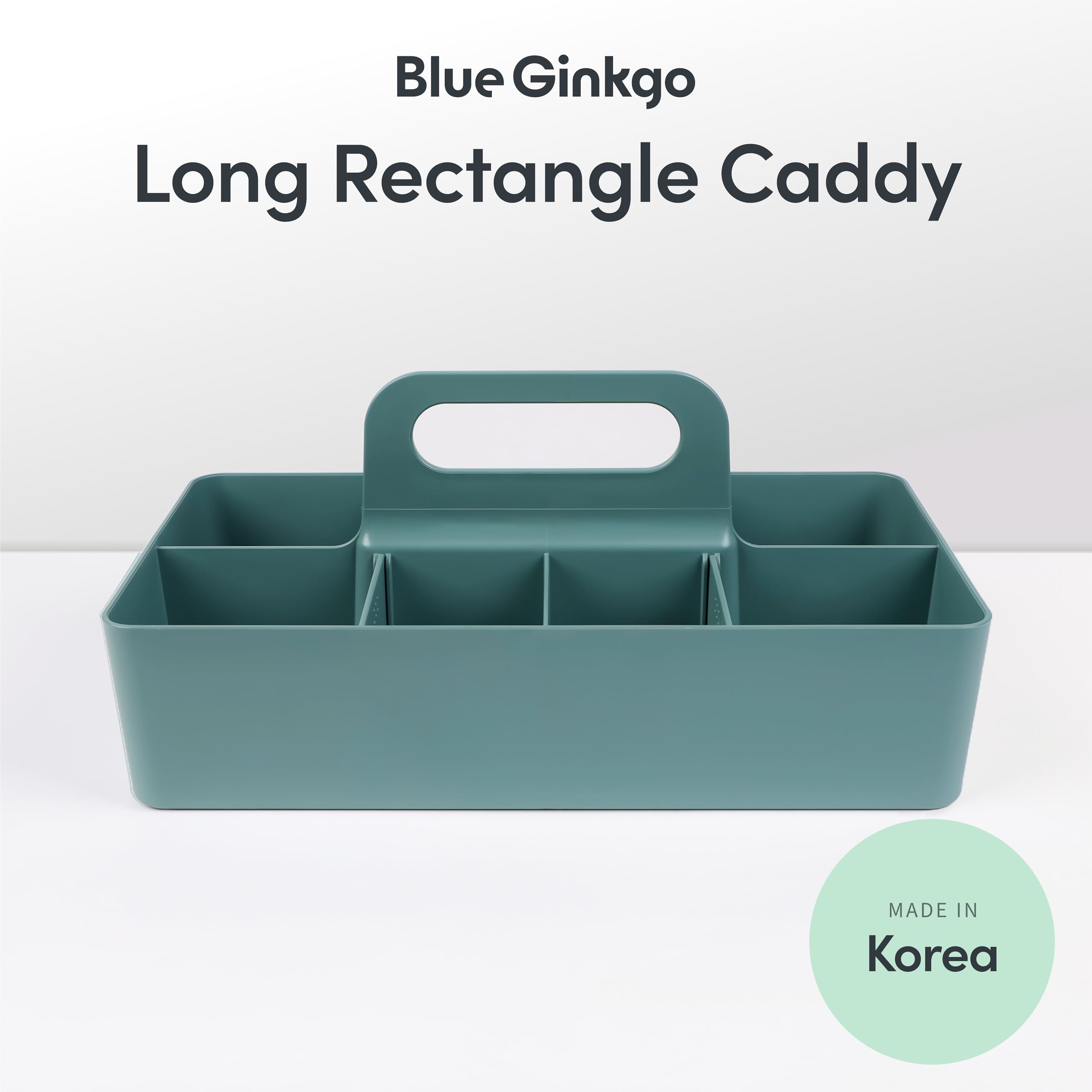 BLUE GINKGO Stackable Organizer Caddy – Korean-Made Portable Tote for Bathroom, Office, Crafts, or School Supplies (Long Rectangle, Blue)
