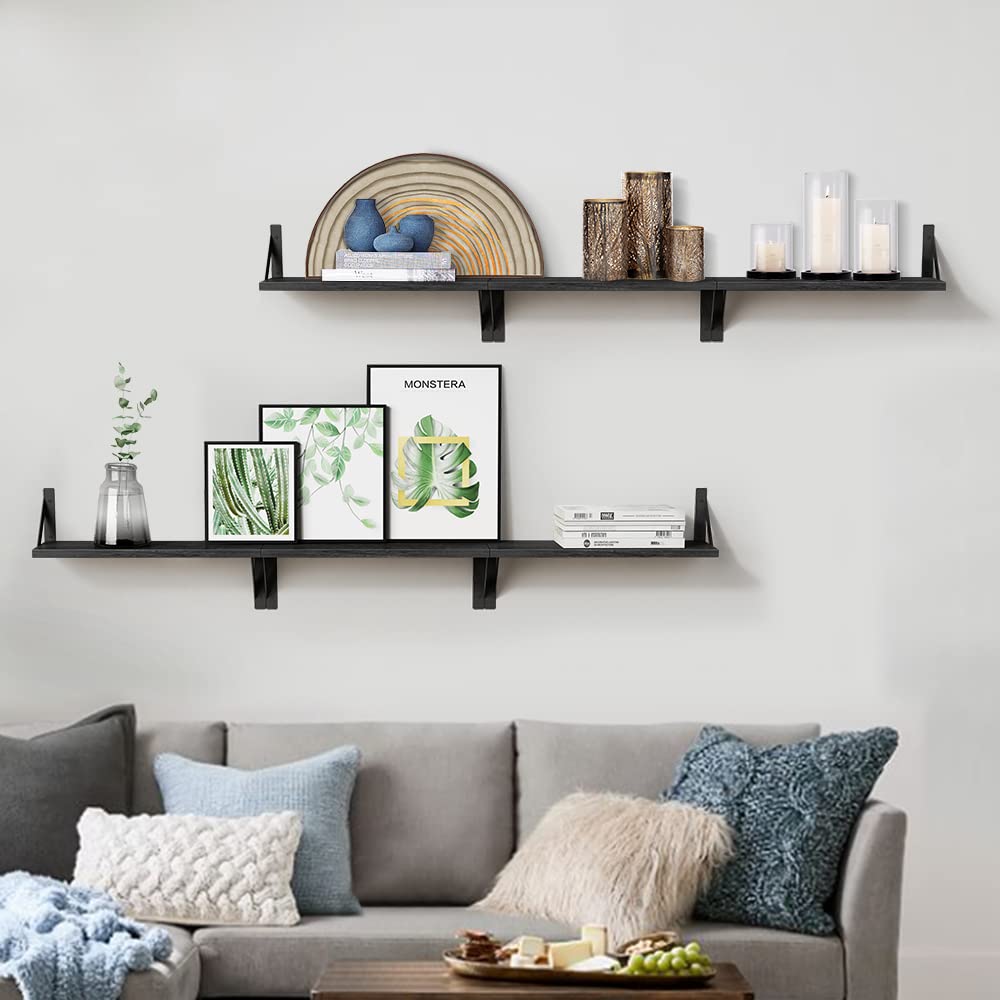 Forbena 12 Inch Deep Floating Shelves for Wall, Wide Black Wall Mounted Shelves for Bedroom Office Books Plants, Large Hanging Shelf for Living Room Bathroom Kitchen Closet Pantry Storage (3-Pack)
