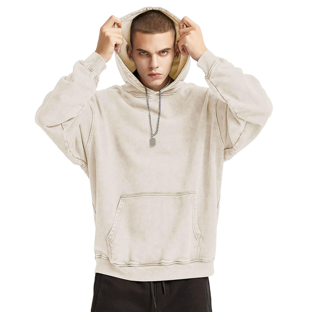 Bobeutou Oversized Hoodie Men Vintage Cotton Casual Hooded Sweatshirt Trendy Baggy Basic Hoodies Retro Pullover Streetwear