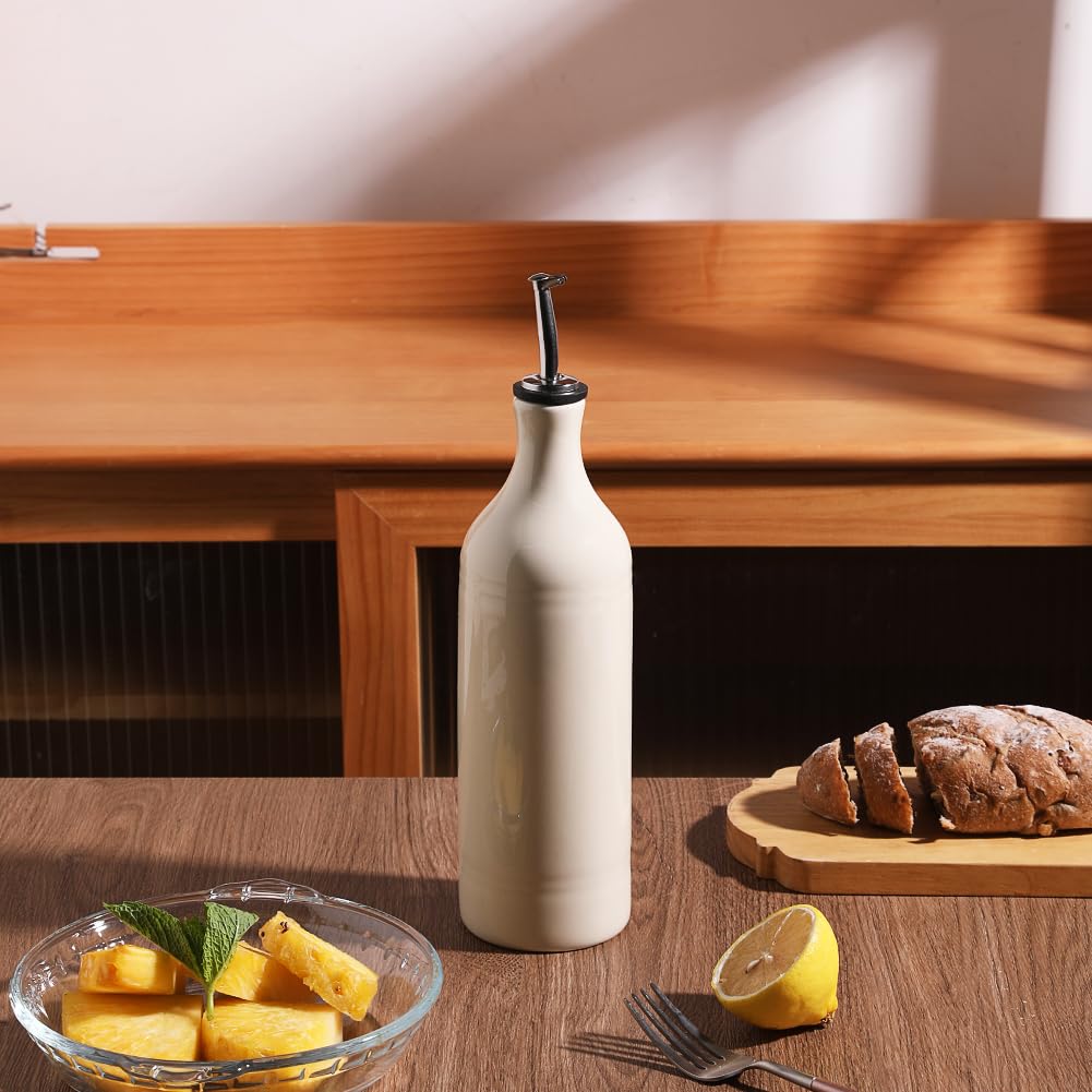 Sweejar Ceramic Olive Oil Dispenser Bottle, Opaque Oil Cruet Protects to Reduce Oxidation, Suitable for Storage Vinegar, Coffee Syrups & Other Liquids, Pack of 1, 15.5 Fl Oz(Beige)