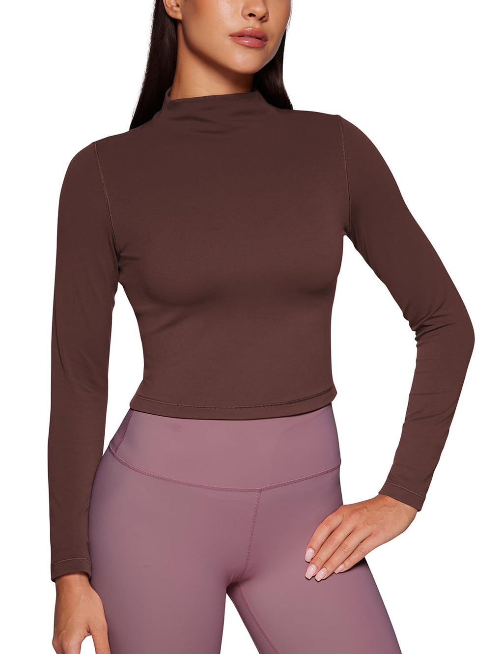 CRZ YOGA Butterluxe Mock Neck Long Sleeve Shirts for Women - Workout Casual Tops Turtleneck Crop Slim Fall Base Layer