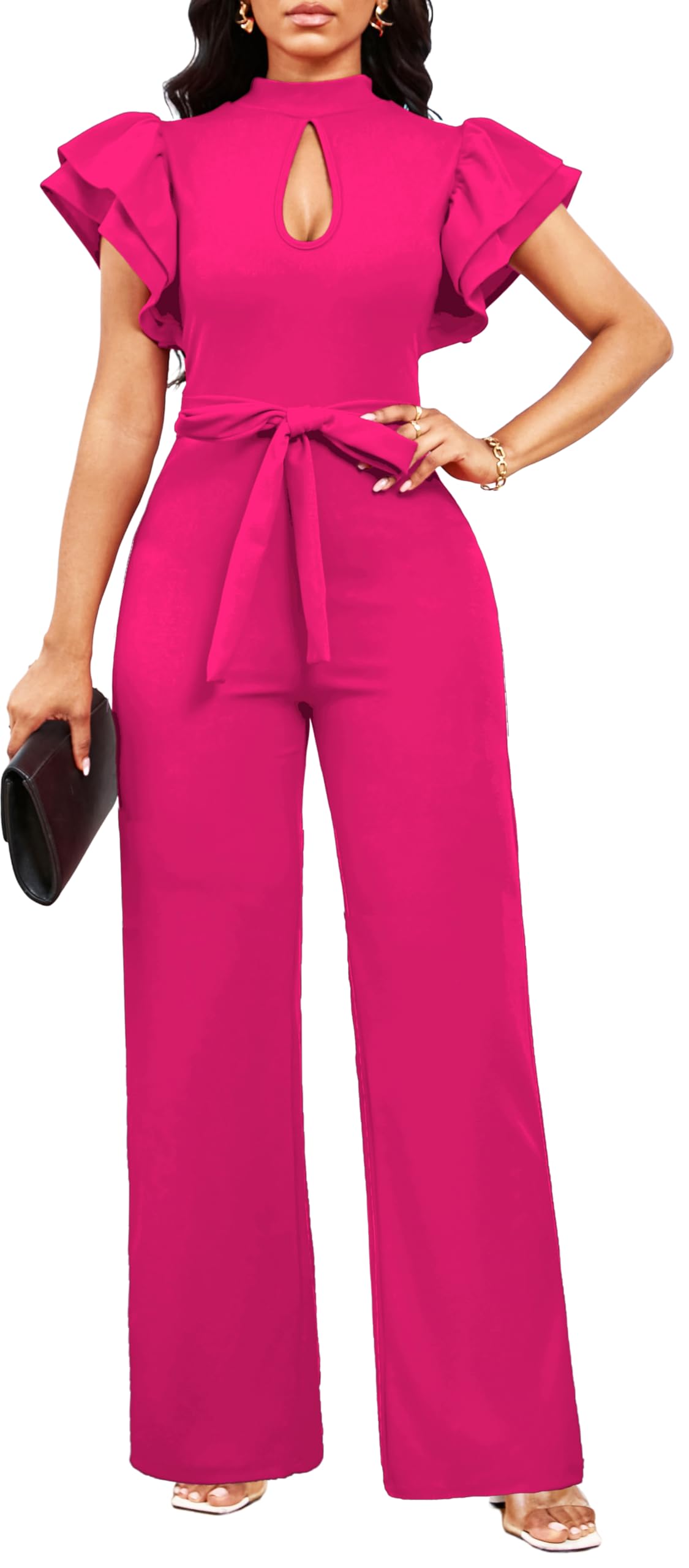 SxClub Elegant Jumpsuits for Women Dressy Formal Casual Long Straight Pants Business Jumpsuit