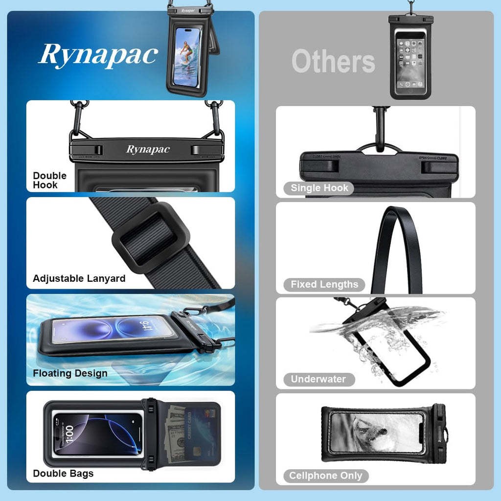[Up to 8.5''] Floating Waterproof Phone Pouch 2 Pack, IPX8 Double Space Waterproof Phone Case with Lanyard for iPhone 17 16 15 Pro Max, Galaxy S26 Ultra, Cellphone Dry Bag Beach Cruise Ship Essentials