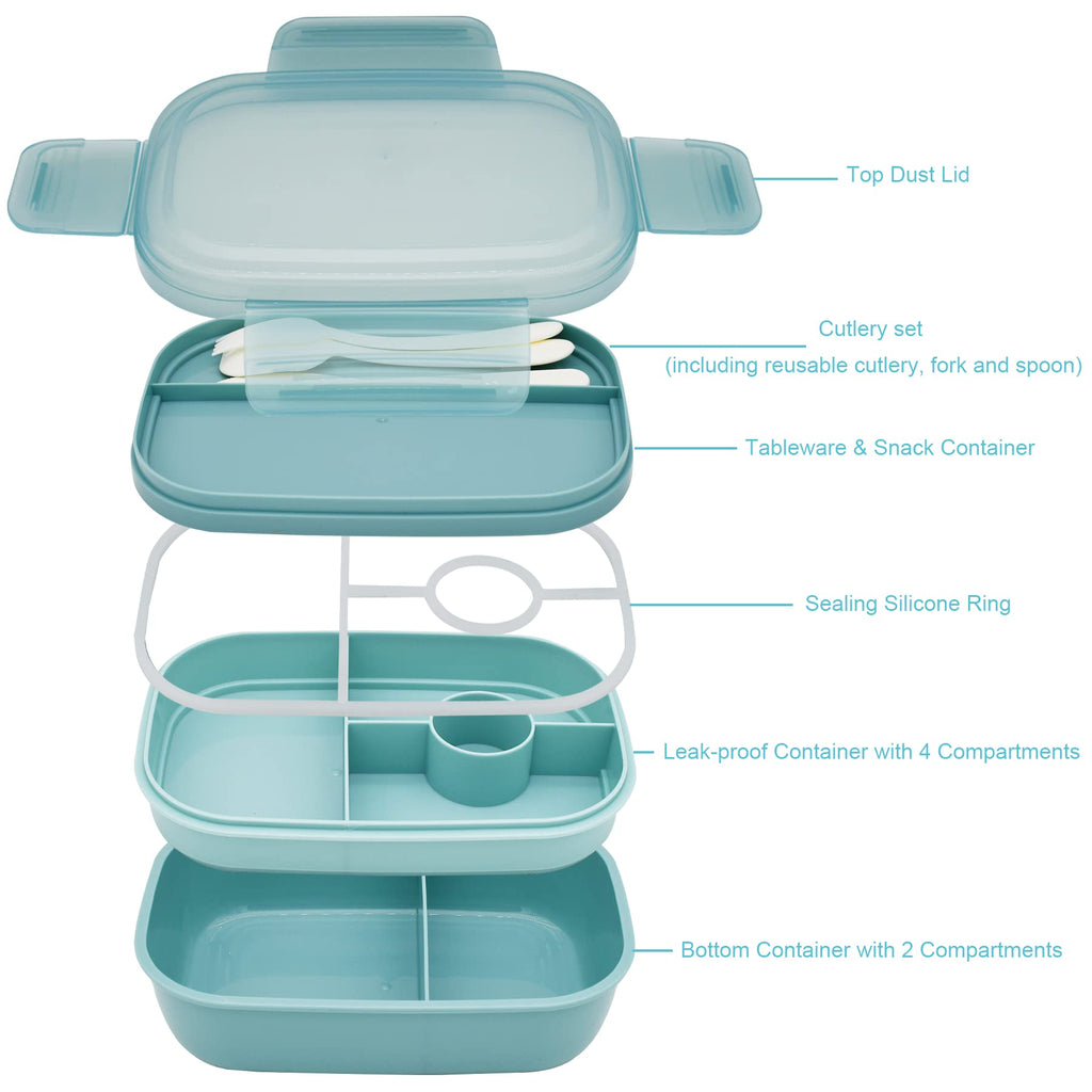 JBGOYON® Bento Lunch Box Set - 3 Stackable Containers for Adults and Kids- Includes Lunch Bag, Leak-Proof and BPA-Free - Built-in Utensil Set and Snack Bag - Dishwasher Safe(Grey Black)