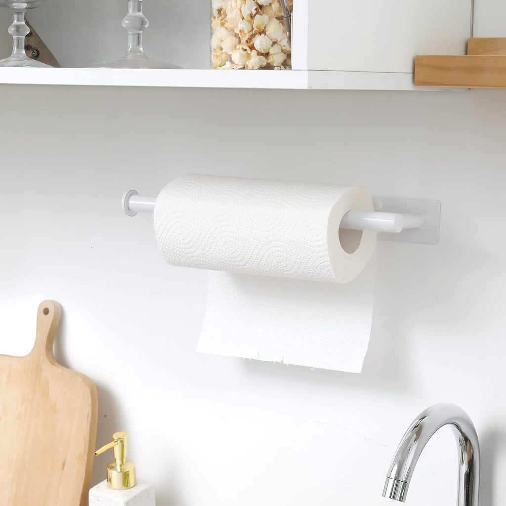 theaoo Paper Towel Holder - Under Cabinet Paper Towel Holder for Kitchen, Adhesive Paper Towel Roll Rack for Bathroom Towel, Wall Mounted Matte Black Paper Towel Rack, SUS304 Stainless Steel(1, Black)