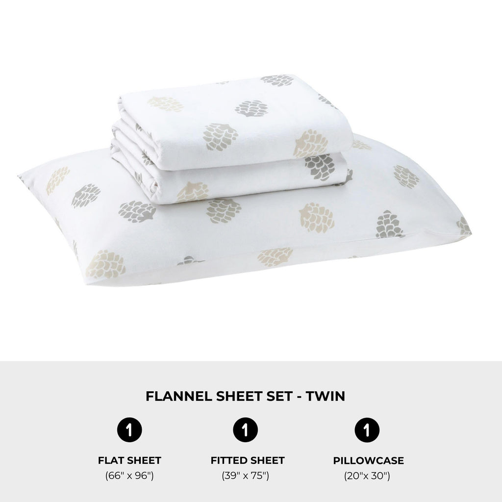 Featherhead 100% Cotton 4PCs Flannel Sheet Set | Double-Brushed for Extra Softness, Warm & Breathable, Extra Deep Pockets fits Up to 17” (Beige, Twin)
