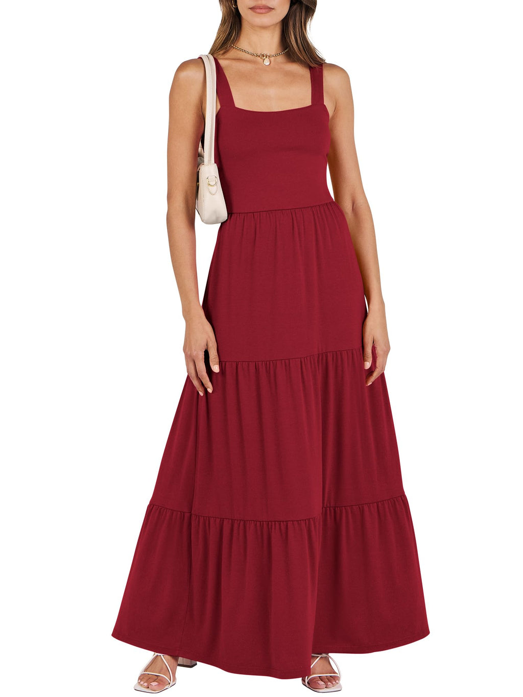 ANRABESS Women's Summer Casual Long Maxi Beach Vacation Dresses Sleeveless Square Neck Flowy Tiered Sun Dress with Pockets