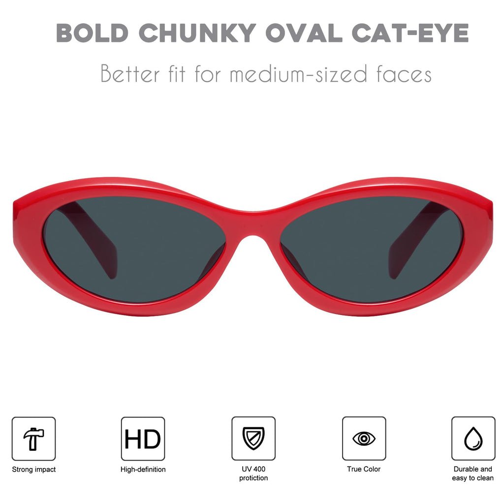 mosanana Oval Cat Eye Sunglasses for Women Retro Y2K Style MS52372