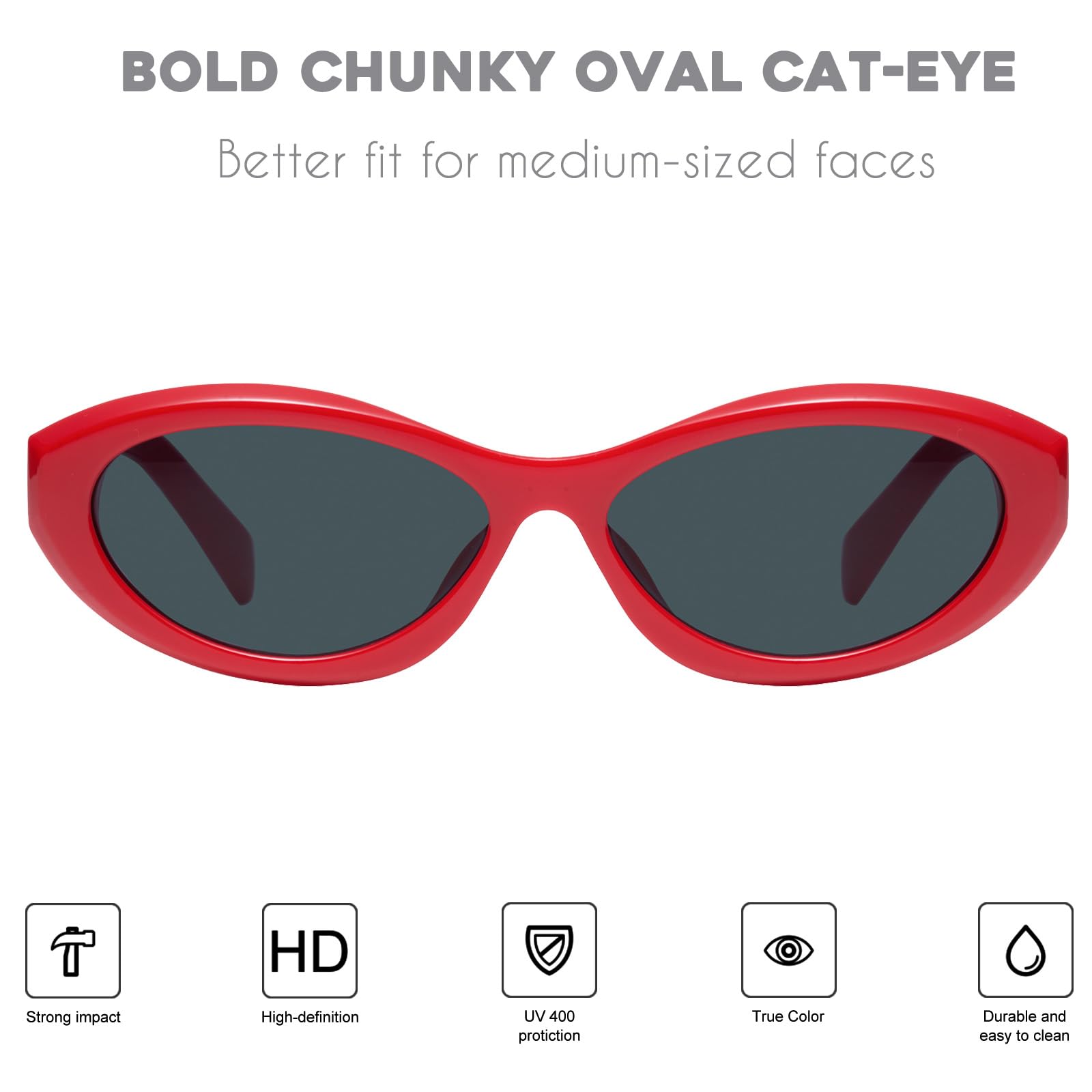 mosanana Oval Cat Eye Sunglasses for Women Retro Y2K Style MS52372