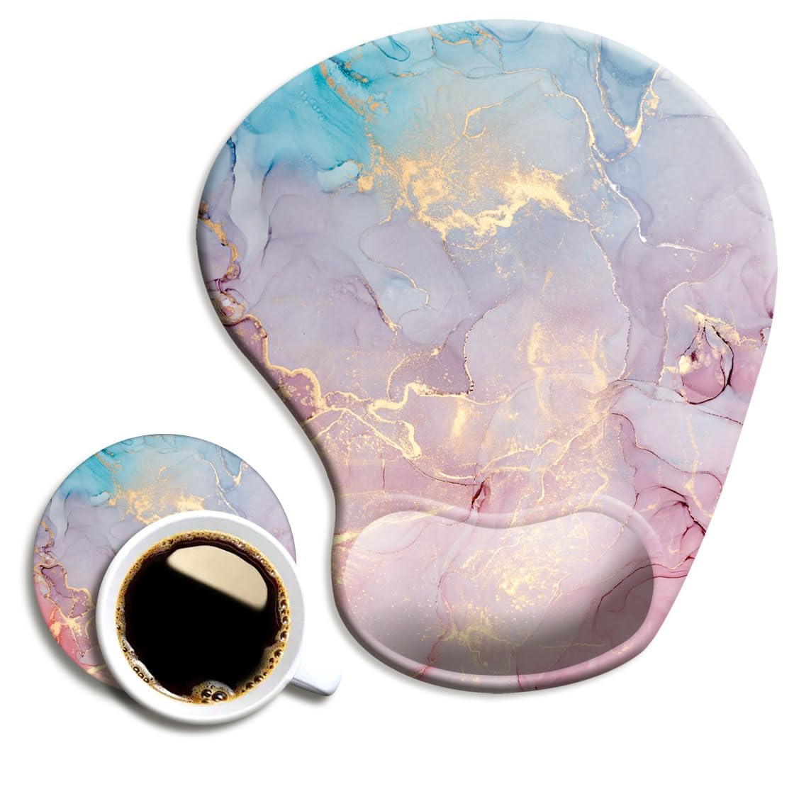 DOOKE Ergonomic Mouse Pad with Wrist Support and Coaster,Mouse Pads with Non-Slip PU Base for Home Office Working Studying Easy Typing & Pain Relief Aesthetic Art