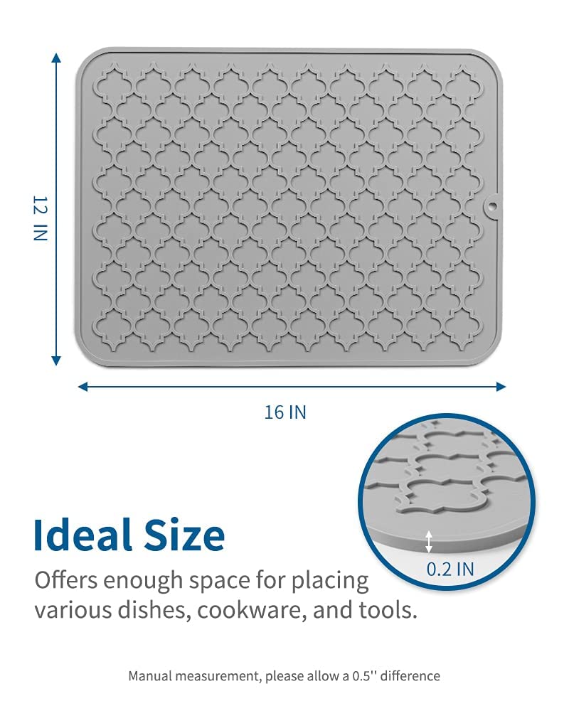 AMOAMI-Dish Drying Mats for Kitchen Counter-Silicone Dish Drying Mat-Kitchen Dish Drying Pad Heat Resistant Mat-Kitchen Gadgets Kitchen Accessories Kitchen Small Appliances(12" x 16", BEIGE)