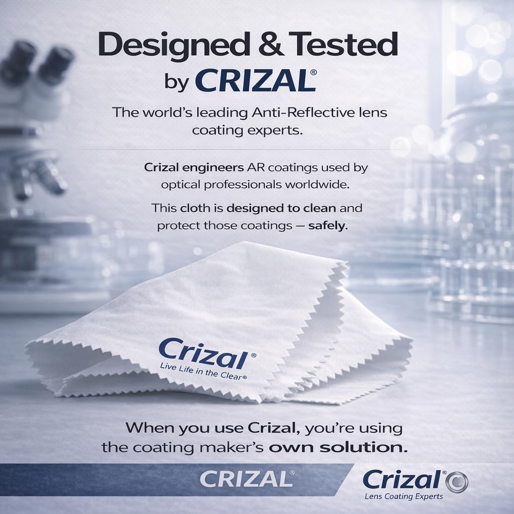 Crizal Eyeglass Cleaning Cloths – 12 Pack Premium Microfiber – Designed & Tested for AR-Coated Lenses – Trusted by Optical Professionals