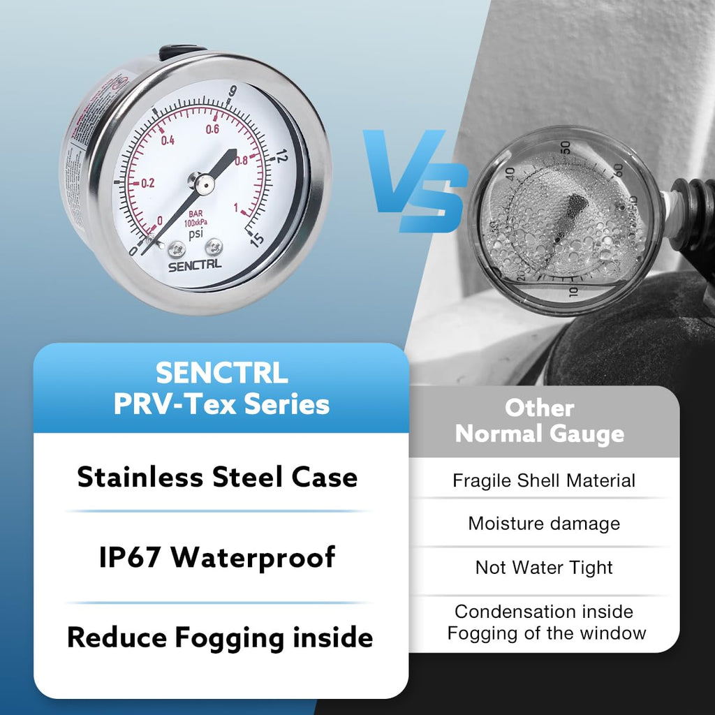 SENCTRL 30inHg Vacuum Pressure Gauge, 2" Dial, 1/8 NPT Lower Mount, Waterproof, Stainless Steel Case, for Tube Tester, HVAC, Pneumatic Air Compressor, Hand Pump, Valve Test