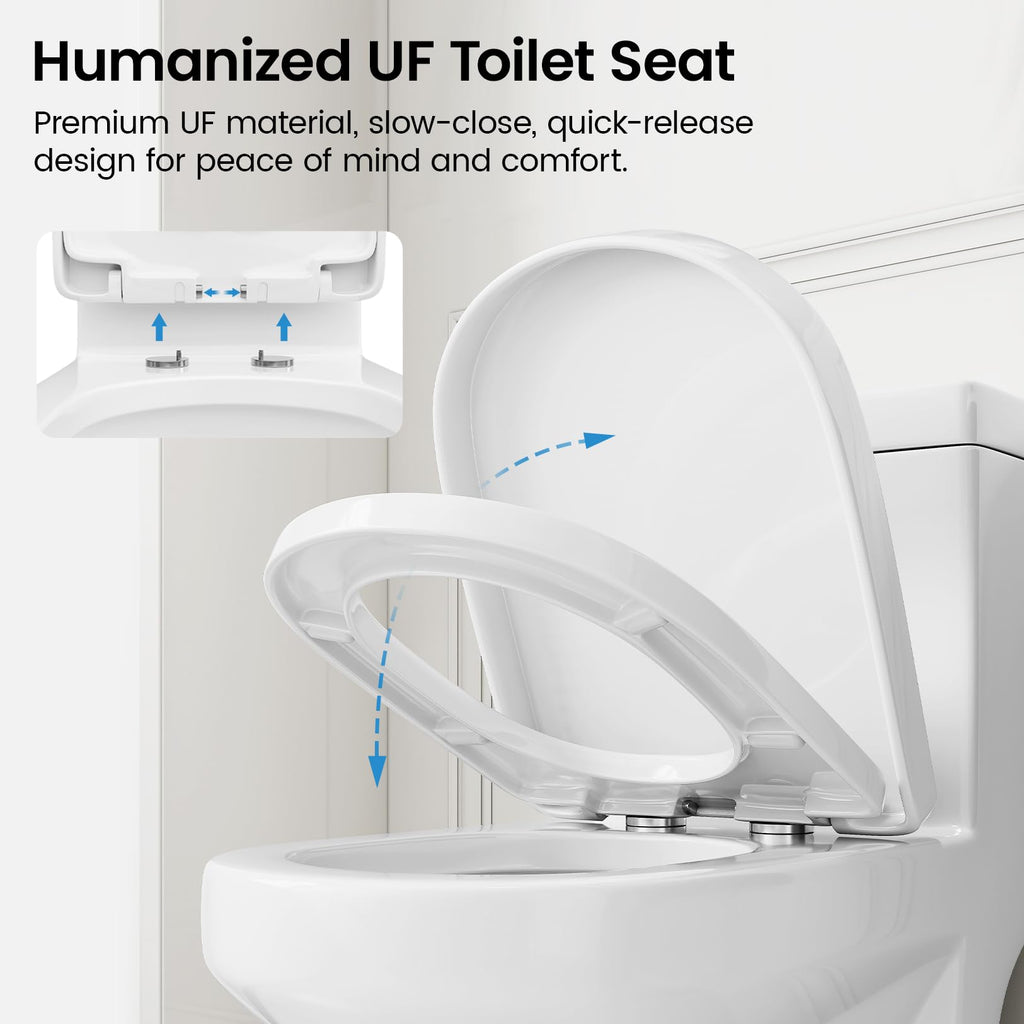 Compact One Piece Toilet for Bathroom, Space-Saving Powerful Dual Flush Round Small Toilet, Average 1.28 GPF, Skirted Design with Upgraded UF Quiet & Soft Close Seat (10" Rough-in Toilet)