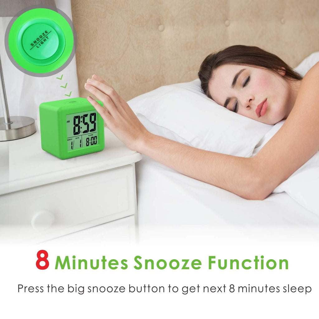 Plumeet Digital Alarm Clock Kids Clock with Snooze and White Nightlight - Easy Setting Travel Alarm Clocks Display Time, Date, Alarm - Ascending Sound - Battery Powered (Baby Blue)