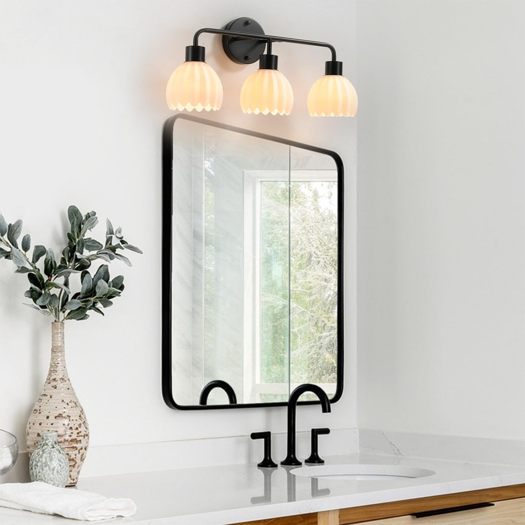 1-Light Gold Brass Bathroom Light Fixture,Wall Sconces set of 2,Brushed Gold Vanlity Light Over Mirror,Bathroom Vanity Light with White Tulip Glass Flower Shade,E26 Socket(Bulbs Not Included)