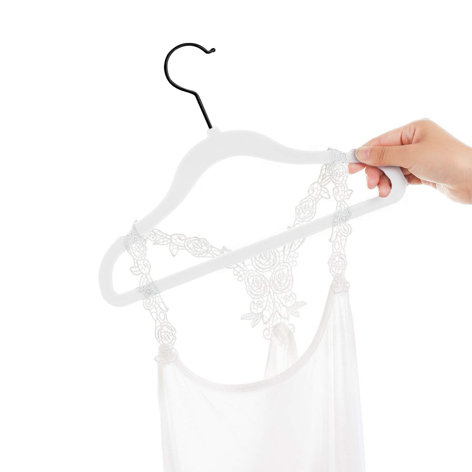 MIZGI Baby Velvet Hangers,Non-Slip Kids & Toddler Hangers,11.8 Inch Hangers for Baby Clothes,Pack of 50(Black/Black)