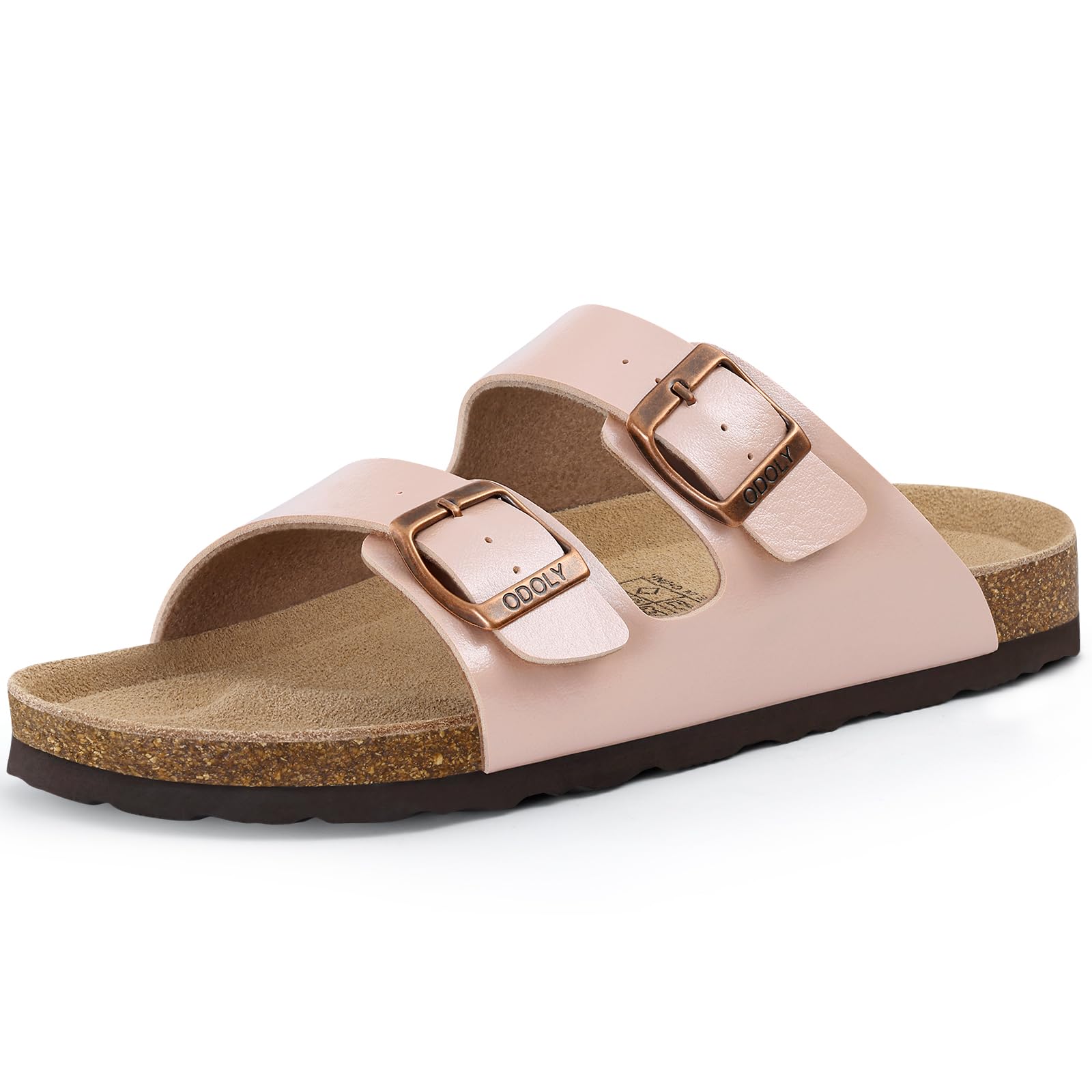 ODOLY Unisex Cork Footbed Slide Sandal, Arch Support Summer Outdoor Sandals with Adjustable Buckle for Women and Men