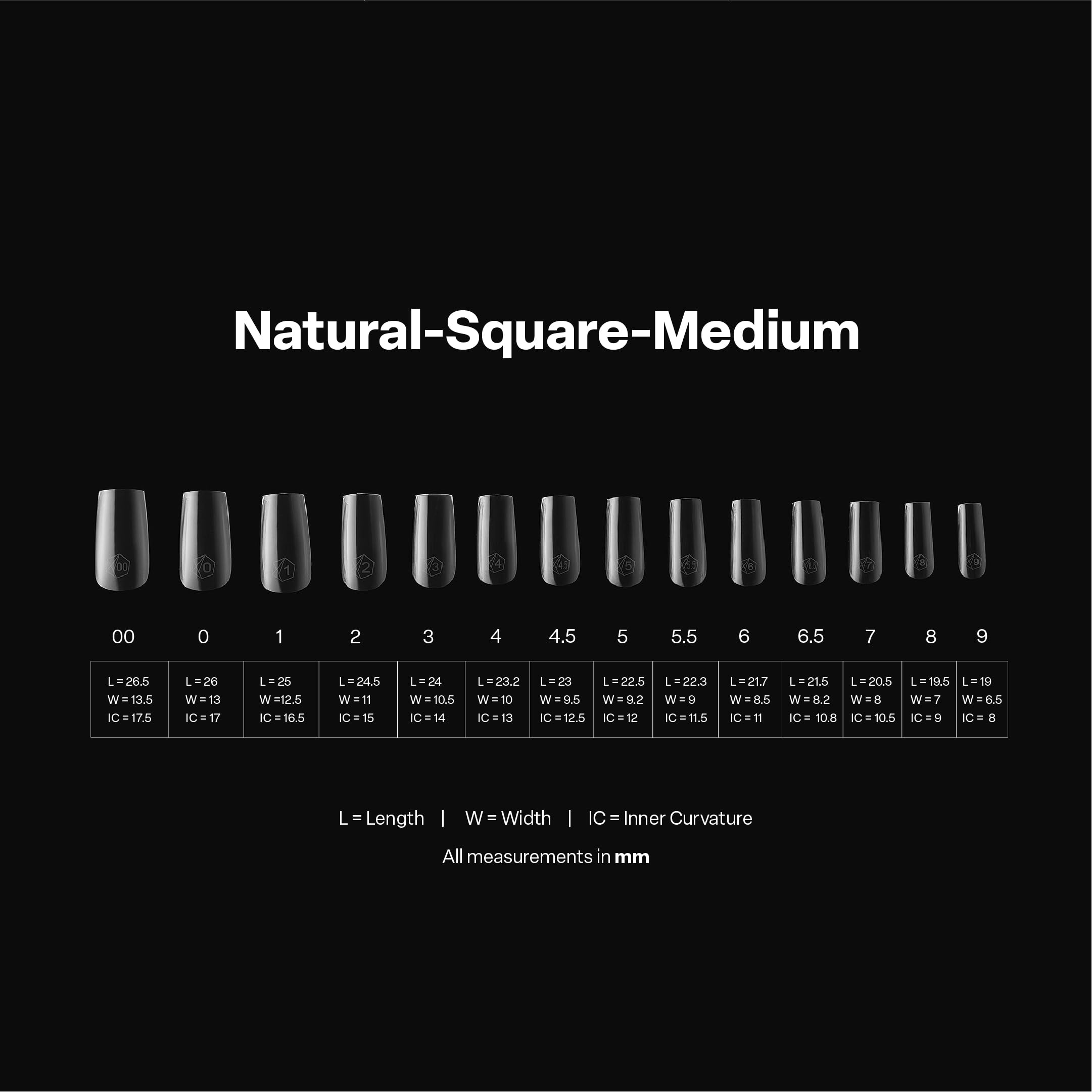 Aprés Gel-X® Square Box of Nail Tips | 280 Gel-X Tips, Soft Tips, 14 Sizes 00-9 | Half-sizes Included (Natural Square Medium, 280 Count)
