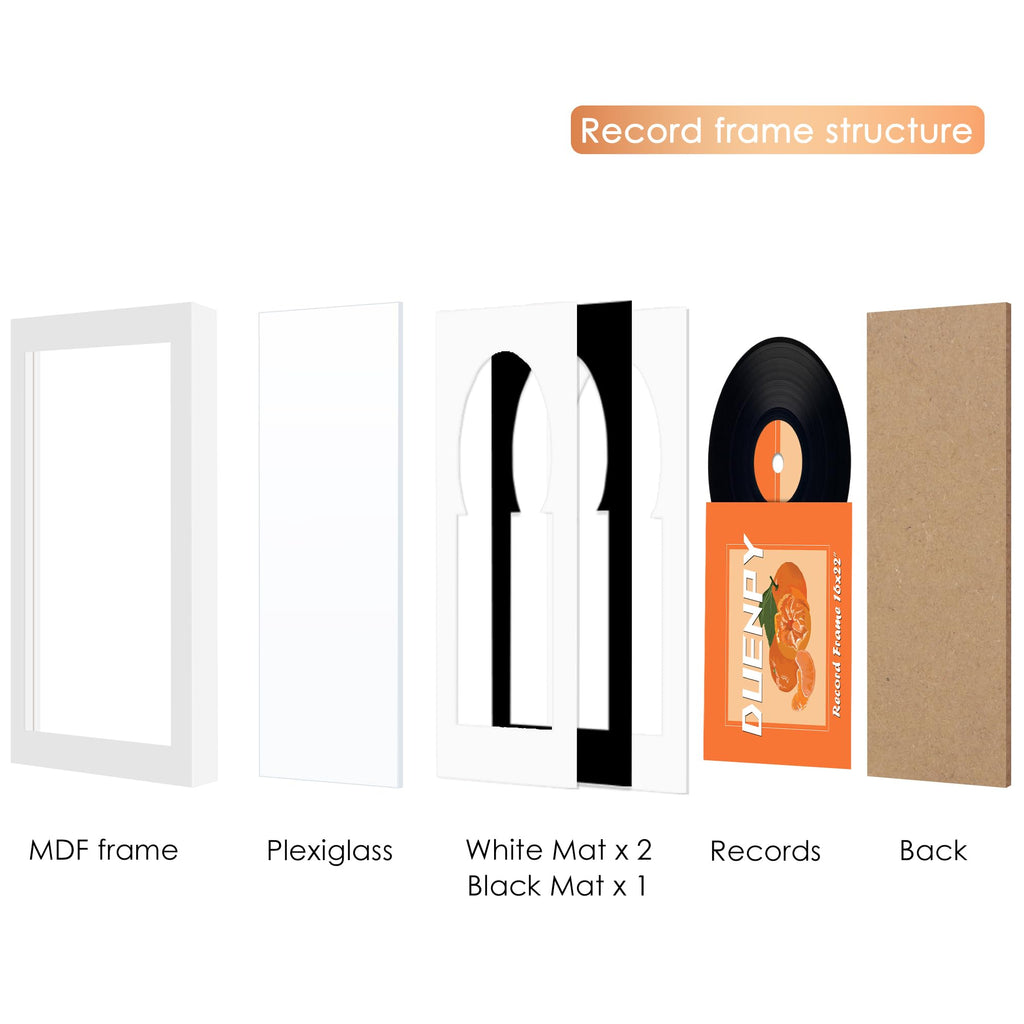 DUENPY Vinyl Record Display Frame 16x22 Inches Display Record Album and 12.5x12.5 Album Cover Art（Black Bottom Mat） Wall Mount