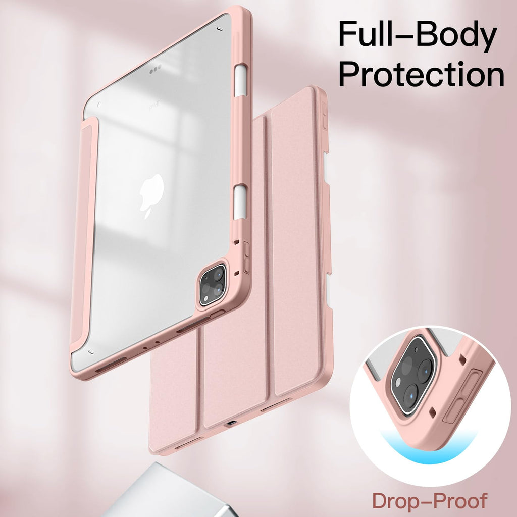 JETech Case ONLY for iPad Pro 11 Inch (2022/2021/2020/2018) with Pencil Holder, Clear Transparent Back Shell Slim Stand Shockproof Tablet Cover, Auto Wake/Sleep (Black)