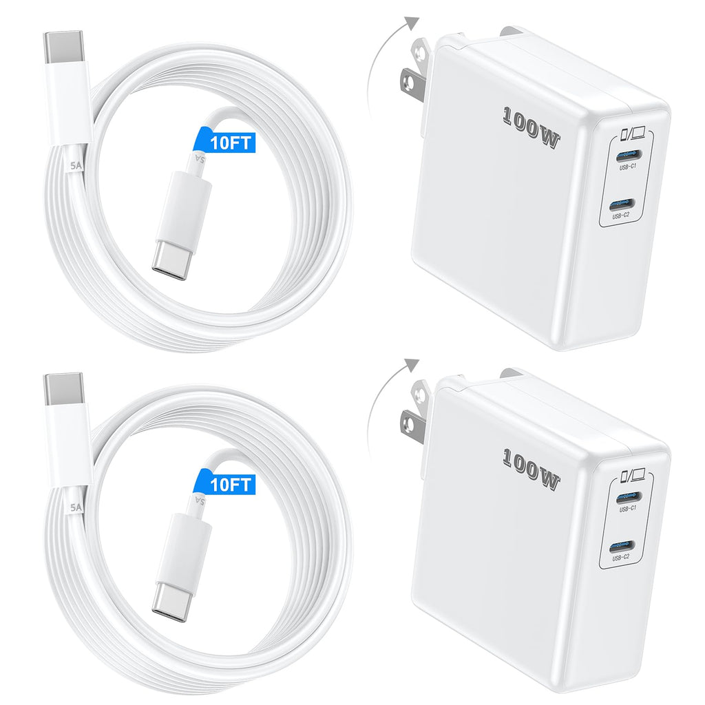 USB C Super Fast Phone Charger 100W, 65W GaN Type C Charger Fast Charging Block with 10ft USB C Charging Cable for Samsung Galaxy S26 Ultra/S26/S26+,MacBook Pro/Air,iPhone/iPad Pro[2 Pack]-Black