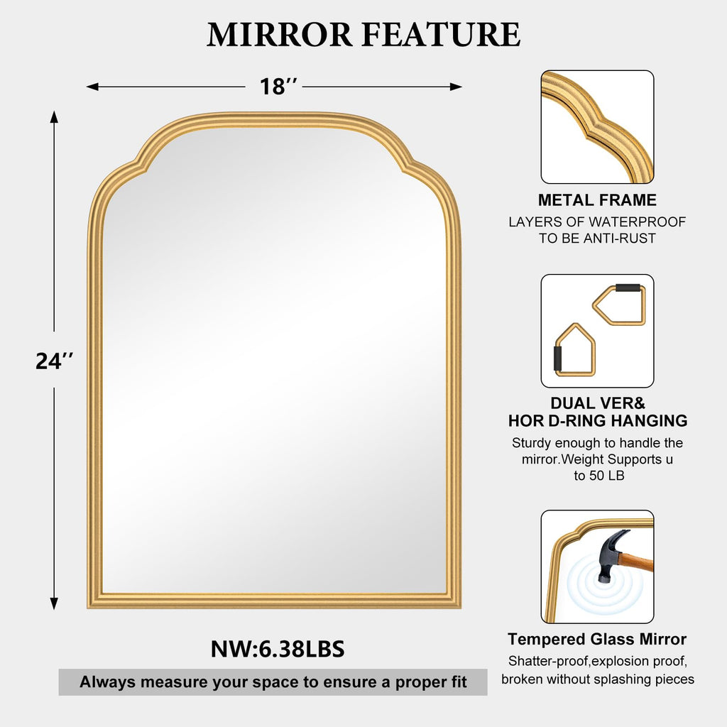 Ferytange 18X24 Inch Black Mirror for Wall with Metal Frame Rectangular Rounded Bathroom Vanity Mirror Anti-Rust, Hangs (Black 18" x 24")
