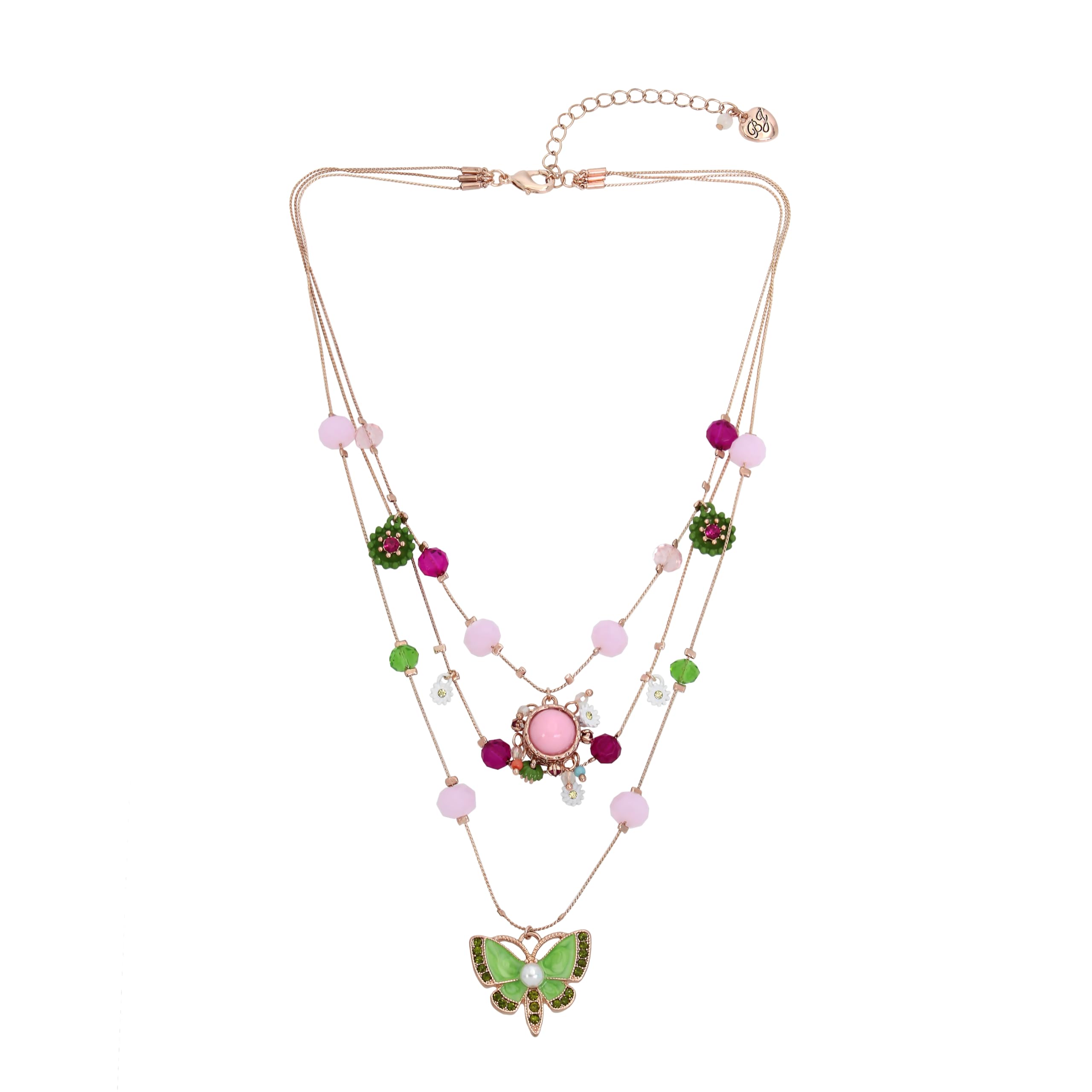 Betsey Johnson Womens Butterfly Charms Layered Necklace