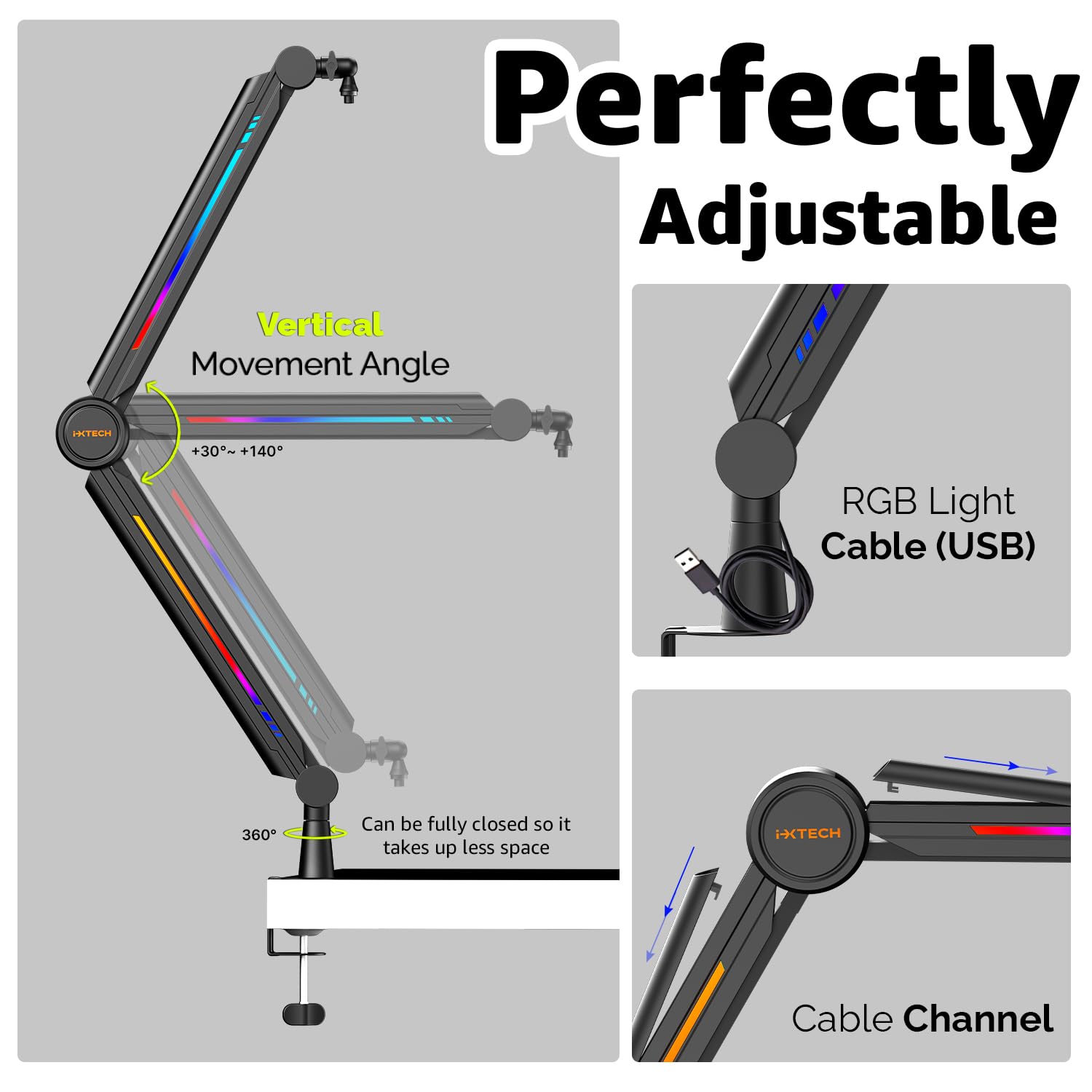 IXTECH Premium Microphone Boom Arm with Desk Mount, 360° Rotatable, Fully Adjustable, for Podcast, Video, Gaming, Radio, Studio, Recording, Sturdy and Universal VALIANT Model