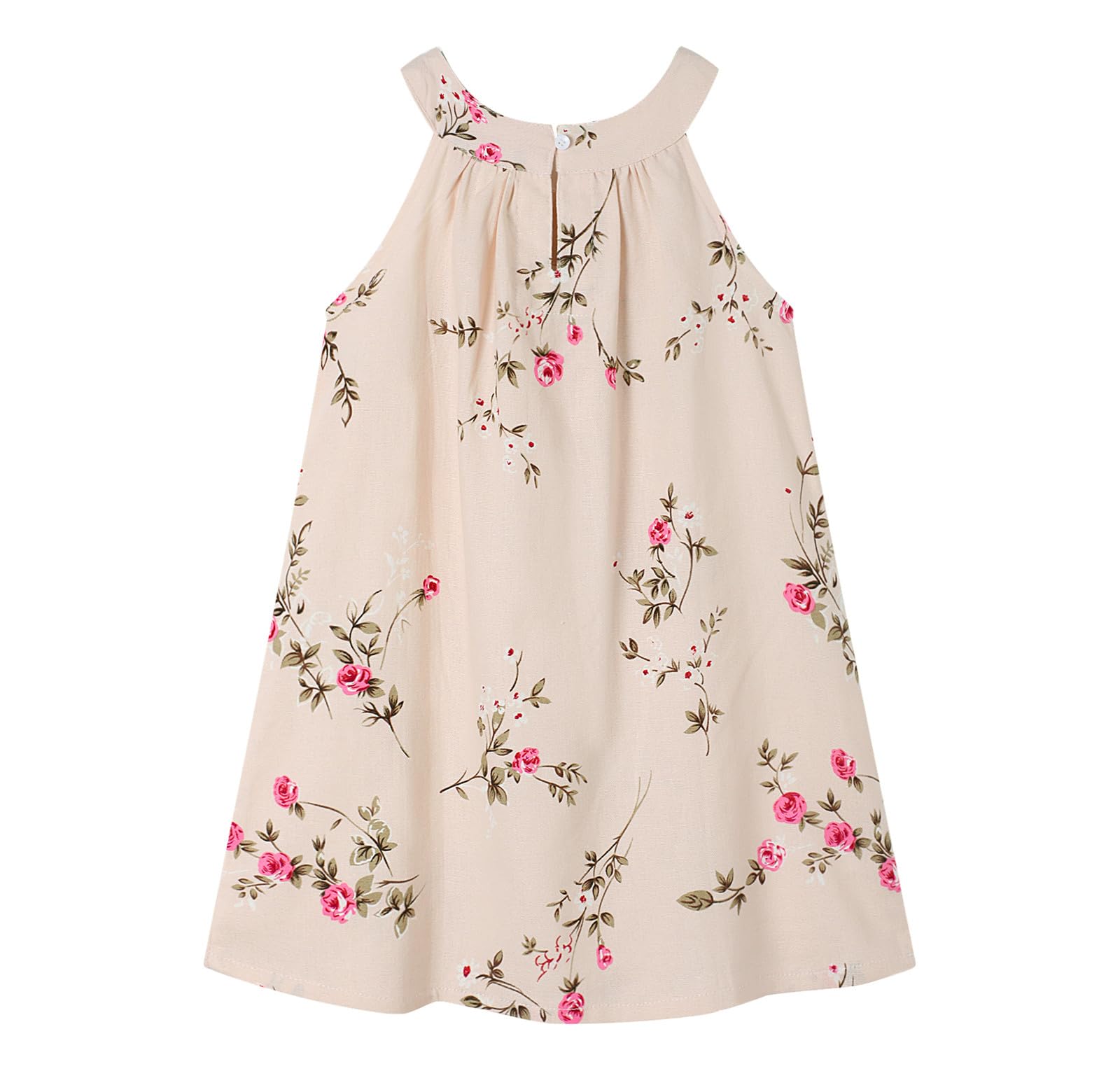 HILEELANG Little Girls Cotton Dress Sleeveless Casual Summer Sundress Flower Printed Jumper Skirt