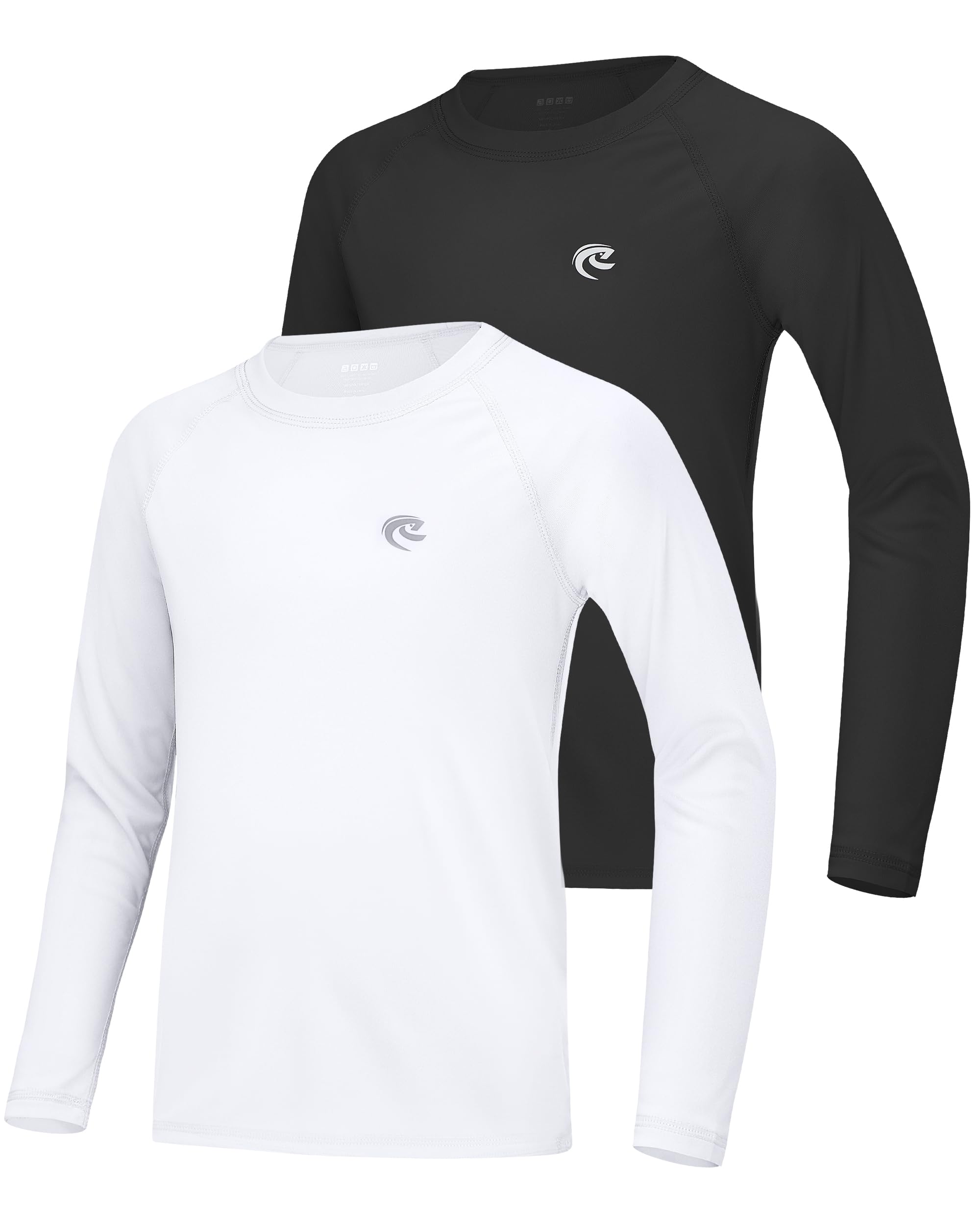 Boys UPF 50+ Swim Shirt Long Sleeve, 1 or 2 Pack UV Sun Protection Rash Guard, Youth Kids SPF Water Shirts for Beach Surf