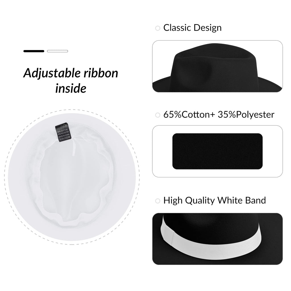 KUJUHA Fedora Hats for Mens/Womens Felt FedoraHats Two Tone Wide Brim Fedora Hats Rancher Hat