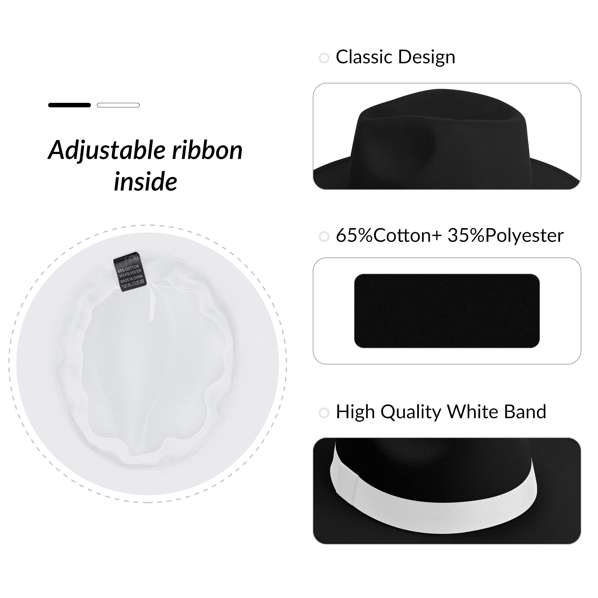 KUJUHA Fedora Hats for Mens/Womens Felt FedoraHats Two Tone Wide Brim Fedora Hats Rancher Hat